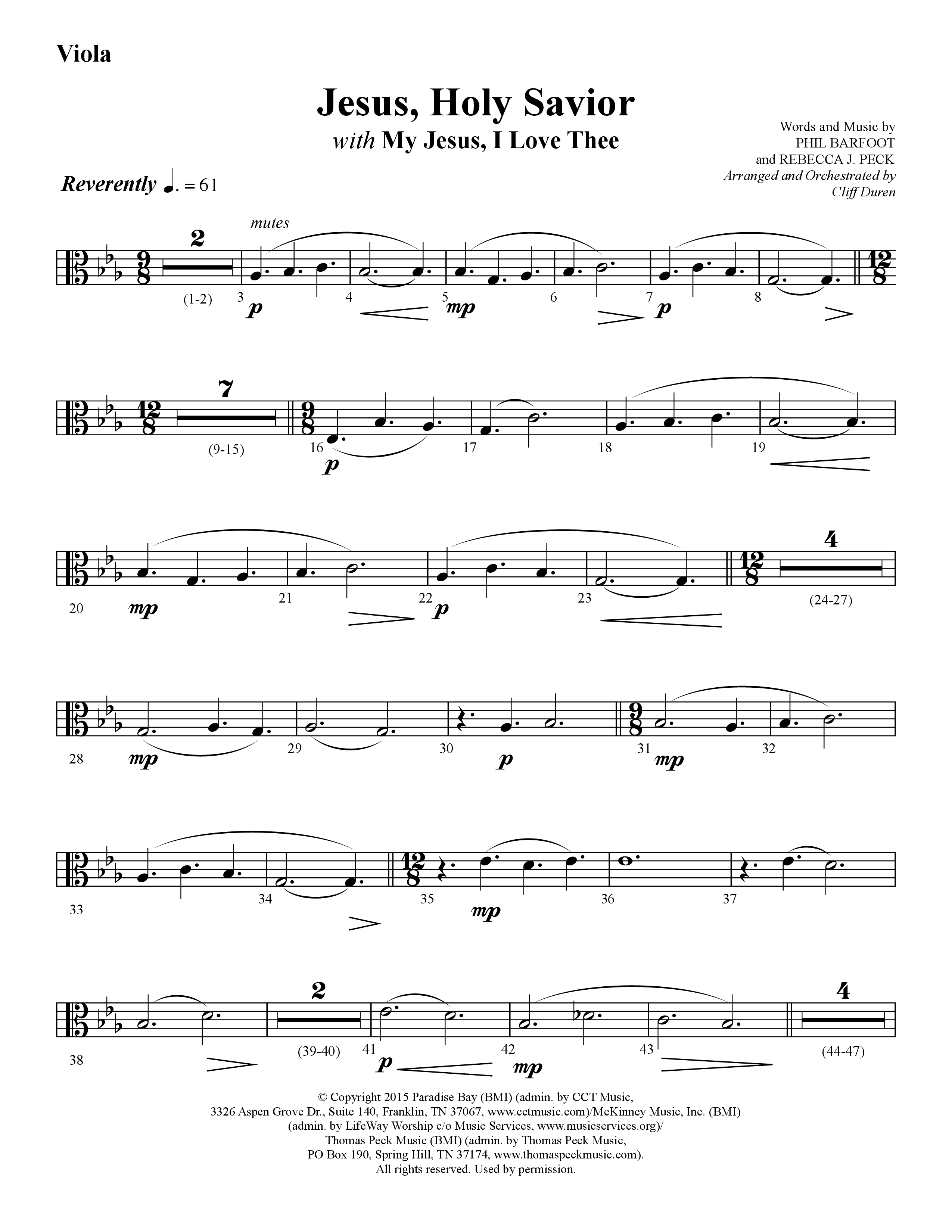 Jesus Holy Savior (with My Jesus I Love Thee) (Choral Anthem SATB) Viola (Lifeway Choral / Arr. Cliff Duren)