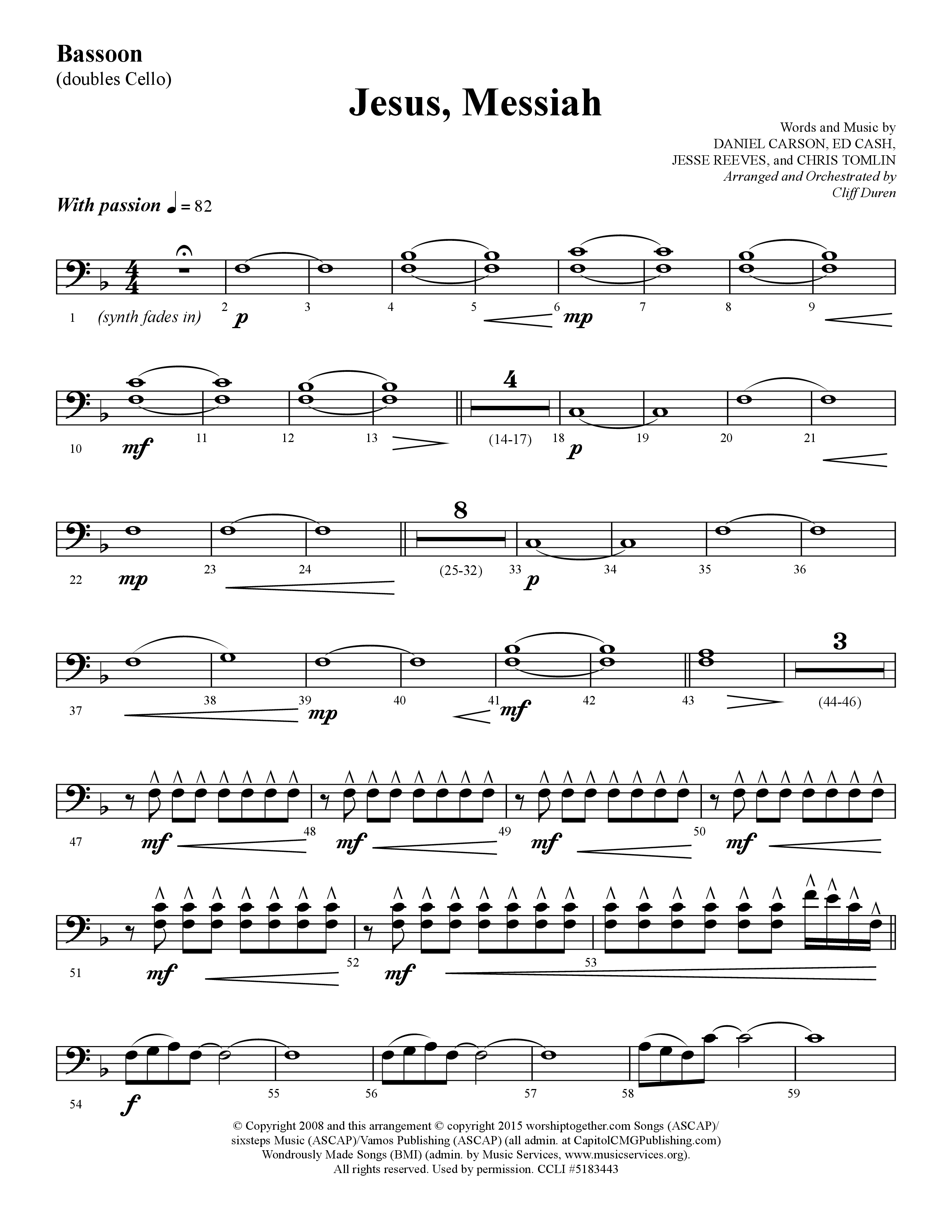 Jesus Messiah (Choral Anthem SATB) Bassoon (Lifeway Choral / Arr. Cliff Duren)
