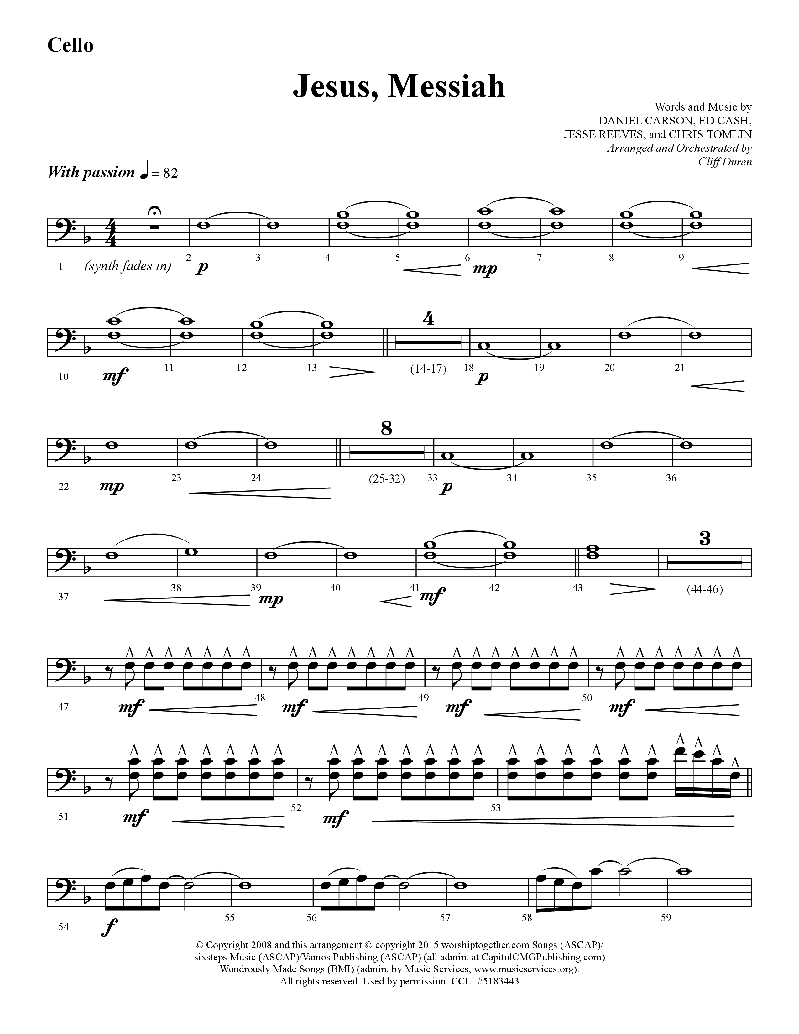 Jesus Messiah (Choral Anthem SATB) Cello (Lifeway Choral / Arr. Cliff Duren)