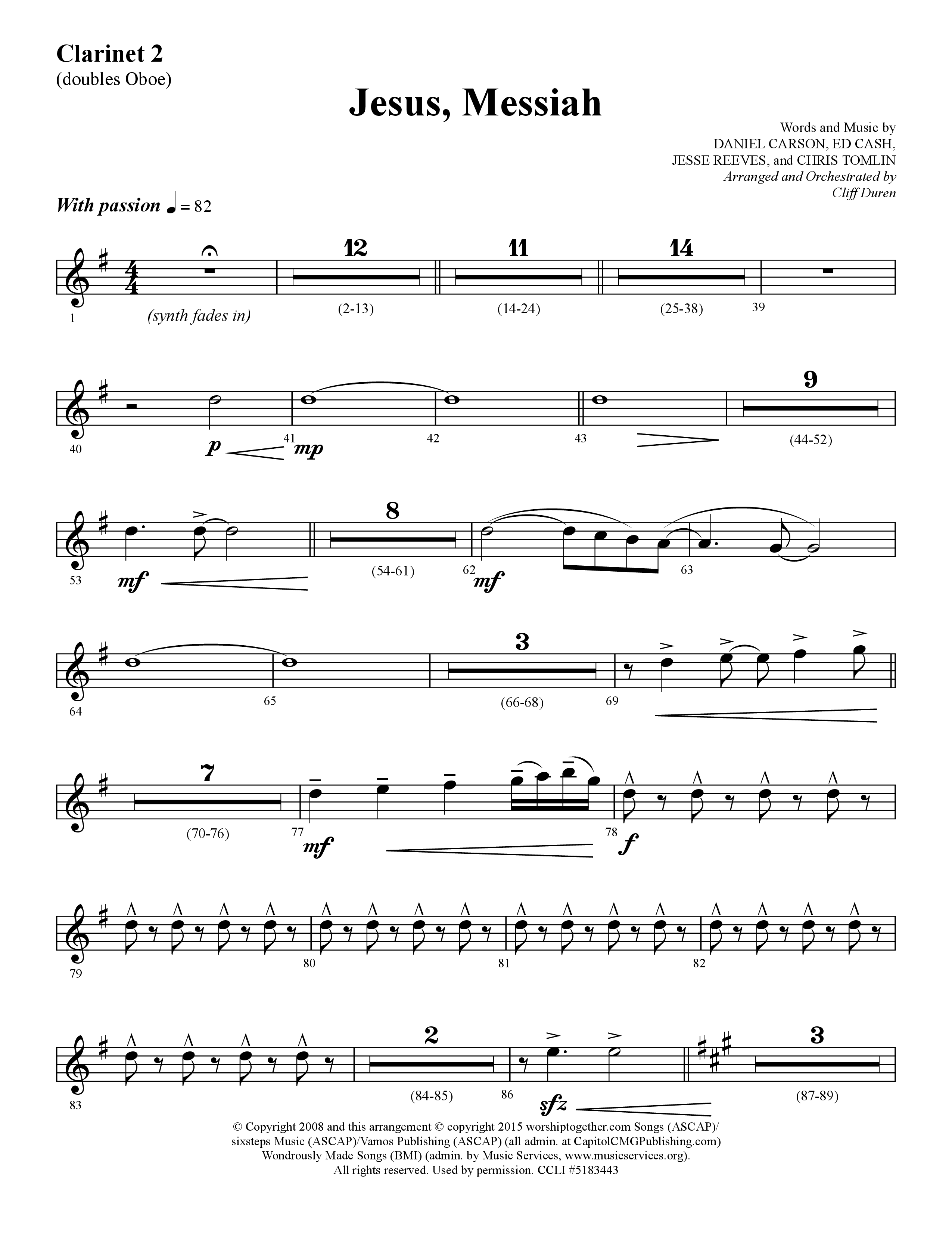 Jesus Messiah (Choral Anthem SATB) Clarinet 1/2 (Lifeway Choral / Arr. Cliff Duren)