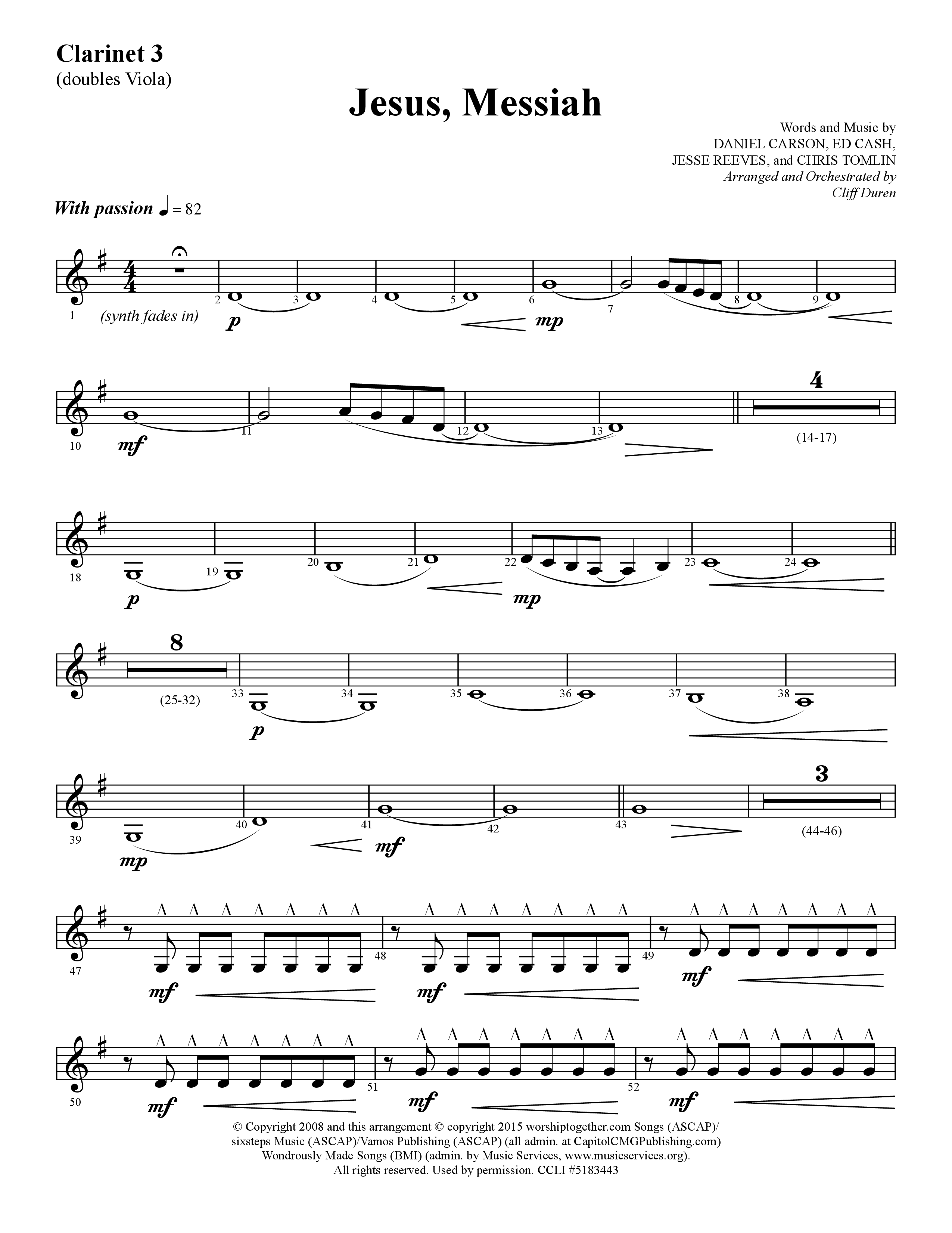 Jesus Messiah (Choral Anthem SATB) Clarinet 3 (Lifeway Choral / Arr. Cliff Duren)