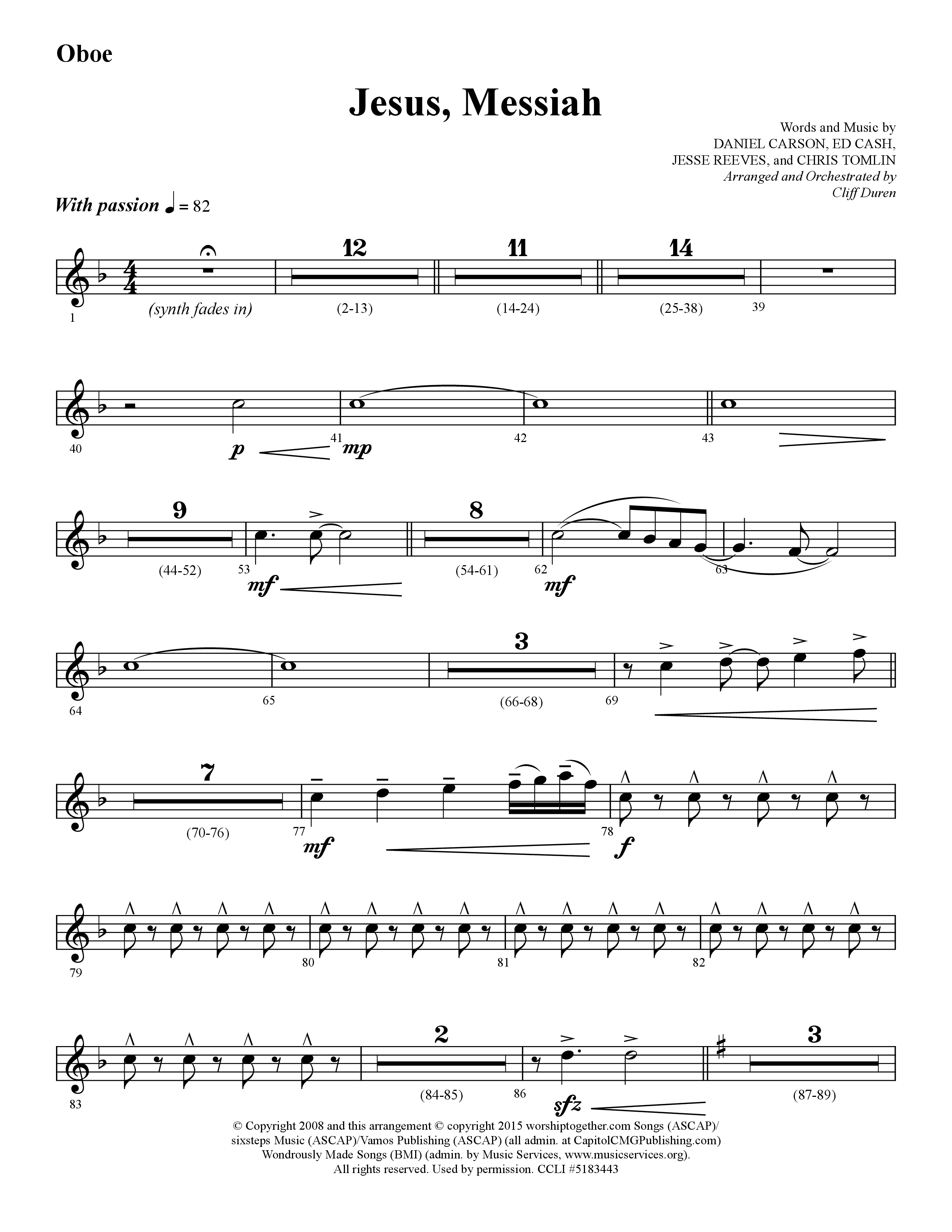 Jesus Messiah (Choral Anthem SATB) Oboe (Lifeway Choral / Arr. Cliff Duren)