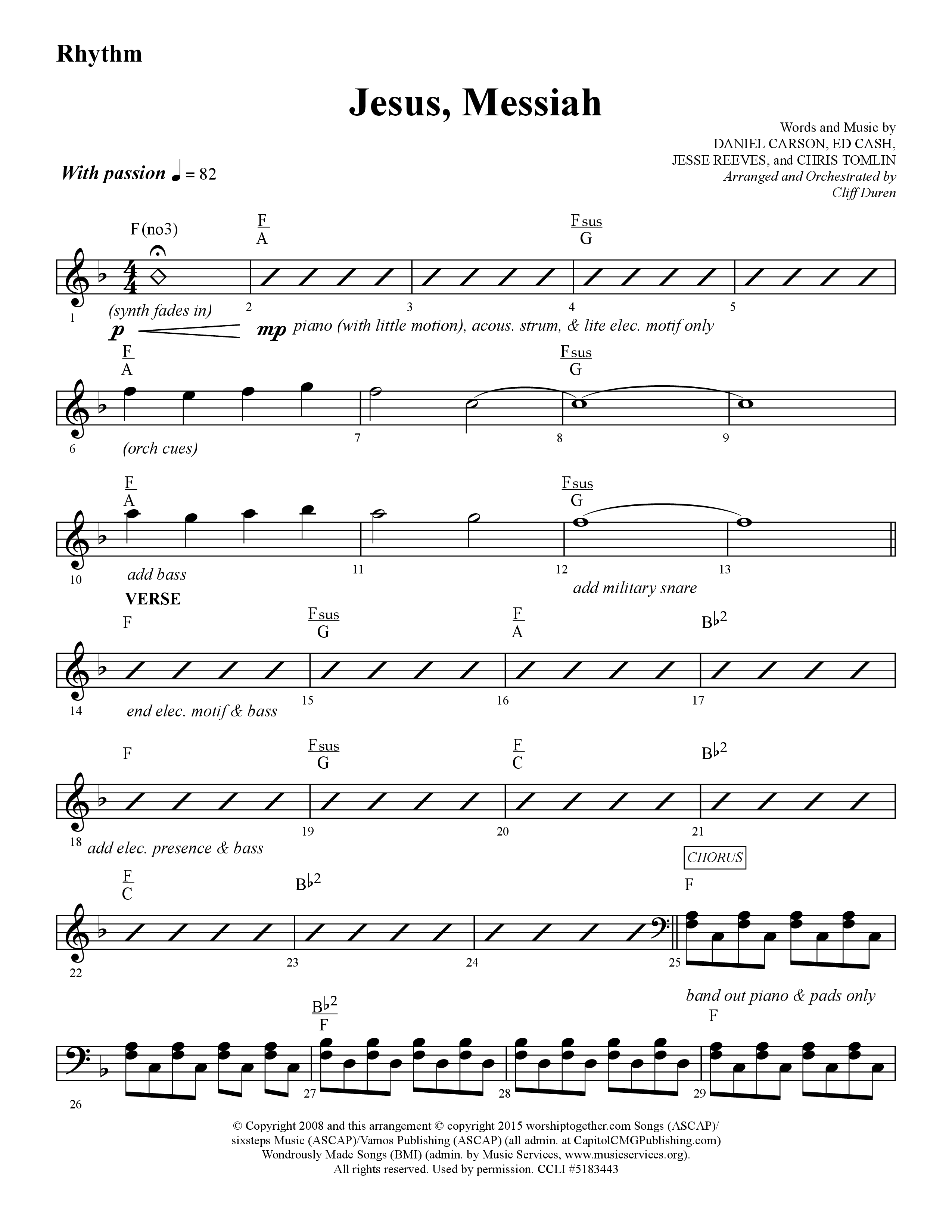 Jesus Messiah (Choral Anthem SATB) Rhythm Chart (Lifeway Choral / Arr. Cliff Duren)