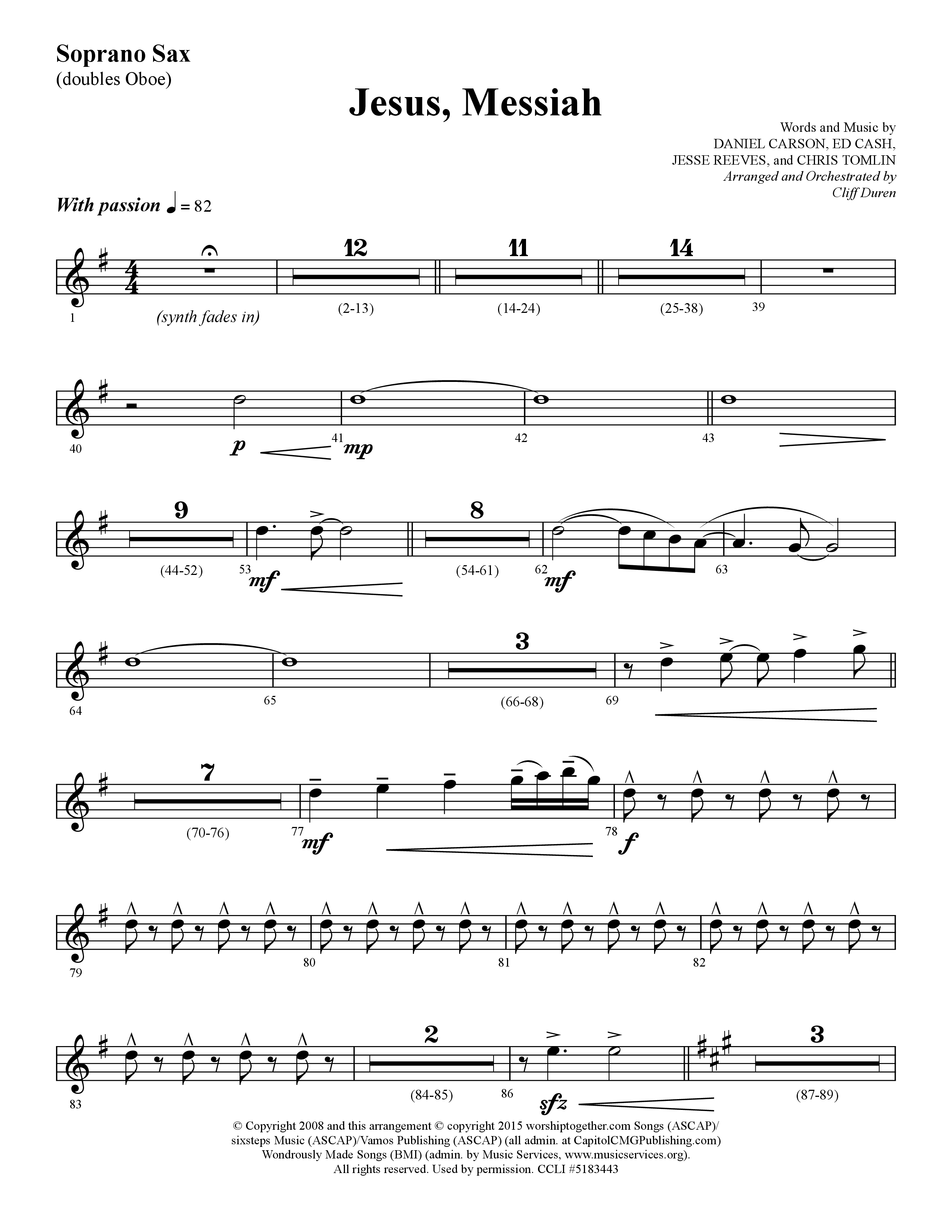 Jesus Messiah (Choral Anthem SATB) Soprano Sax (Lifeway Choral / Arr. Cliff Duren)