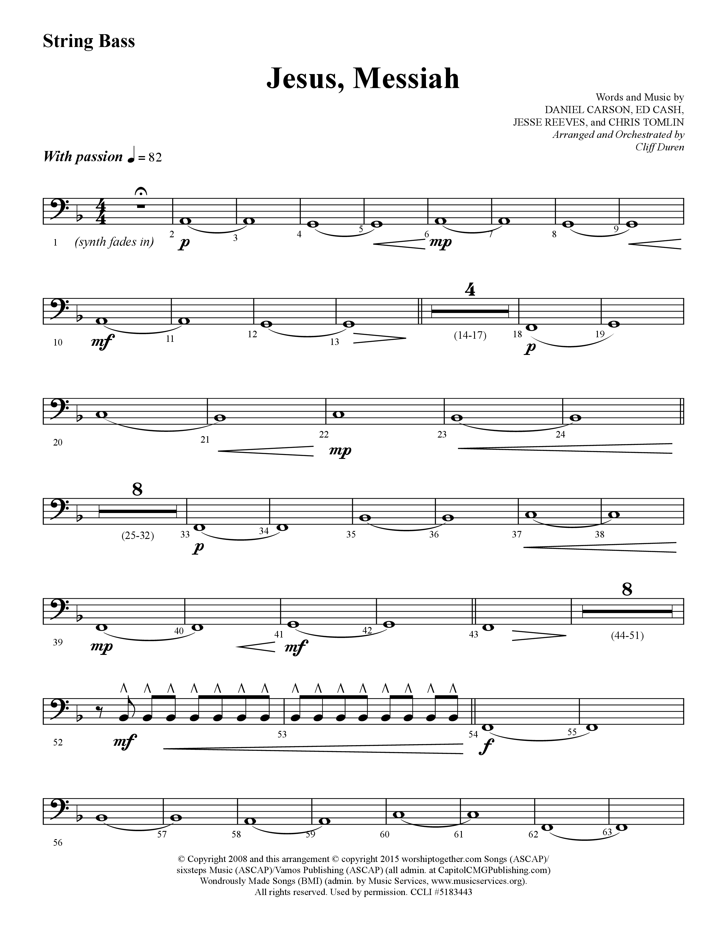 Jesus Messiah (Choral Anthem SATB) String Bass (Lifeway Choral / Arr. Cliff Duren)