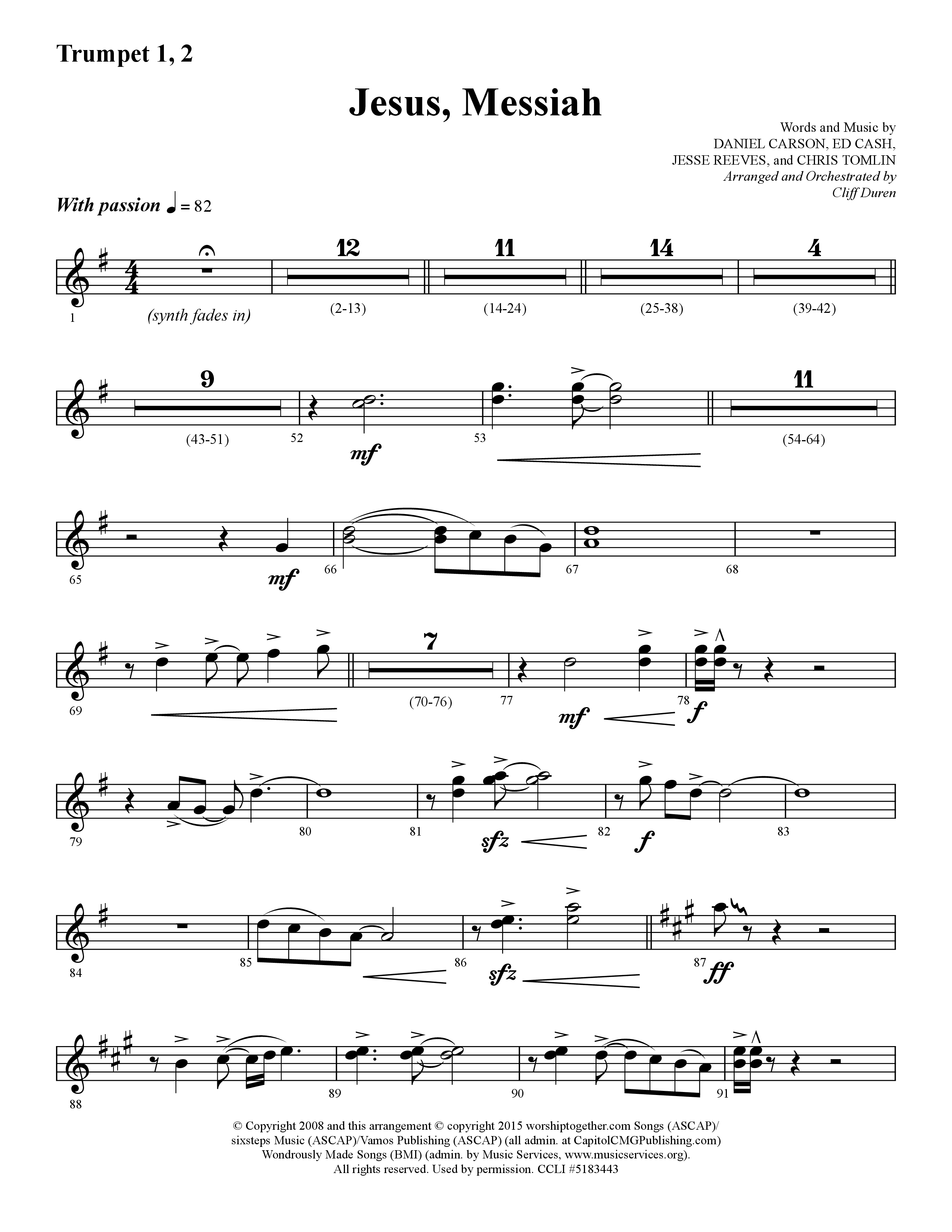 Jesus Messiah (Choral Anthem SATB) Trumpet 1,2 (Lifeway Choral / Arr. Cliff Duren)