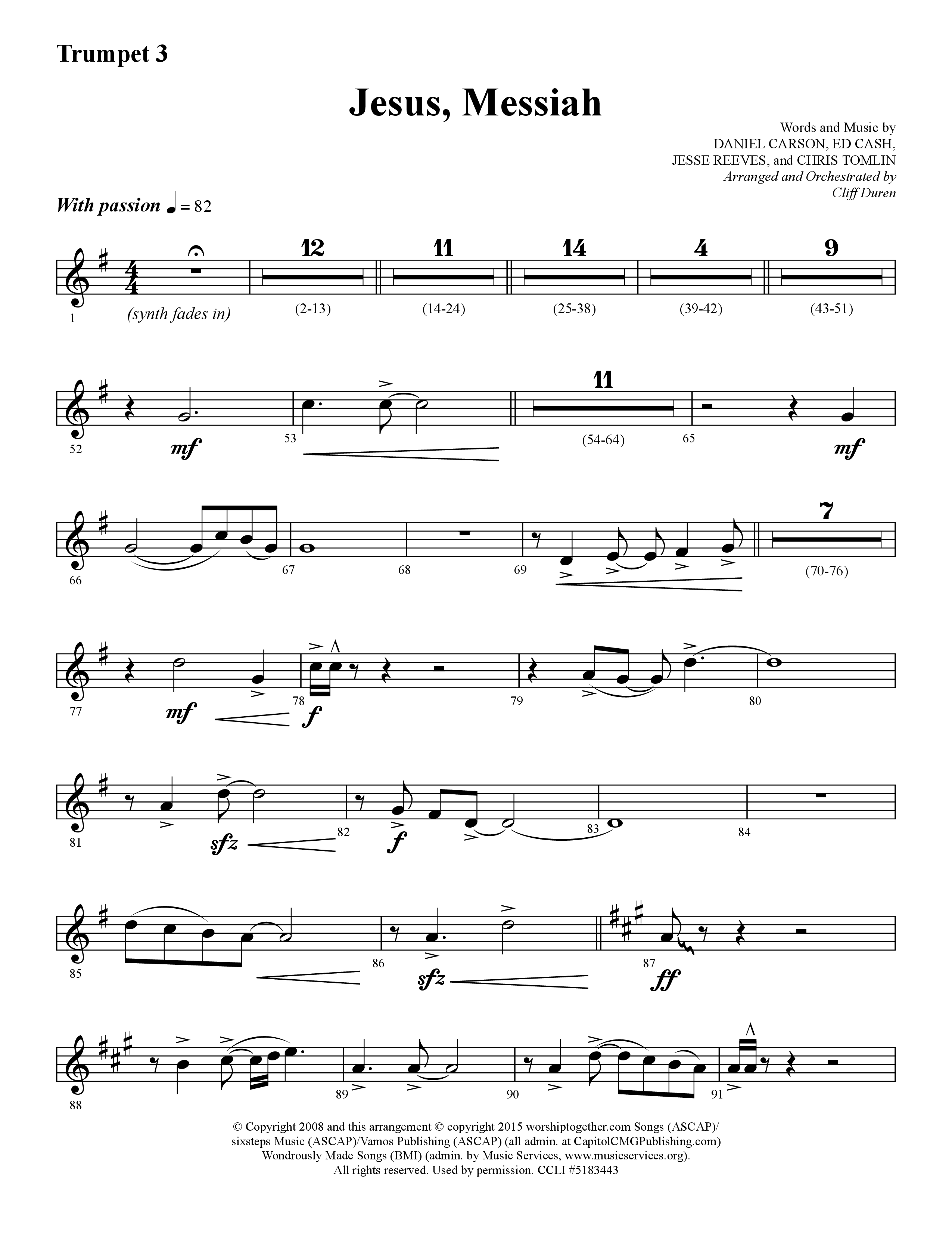 Jesus Messiah (Choral Anthem SATB) Trumpet 3 (Lifeway Choral / Arr. Cliff Duren)
