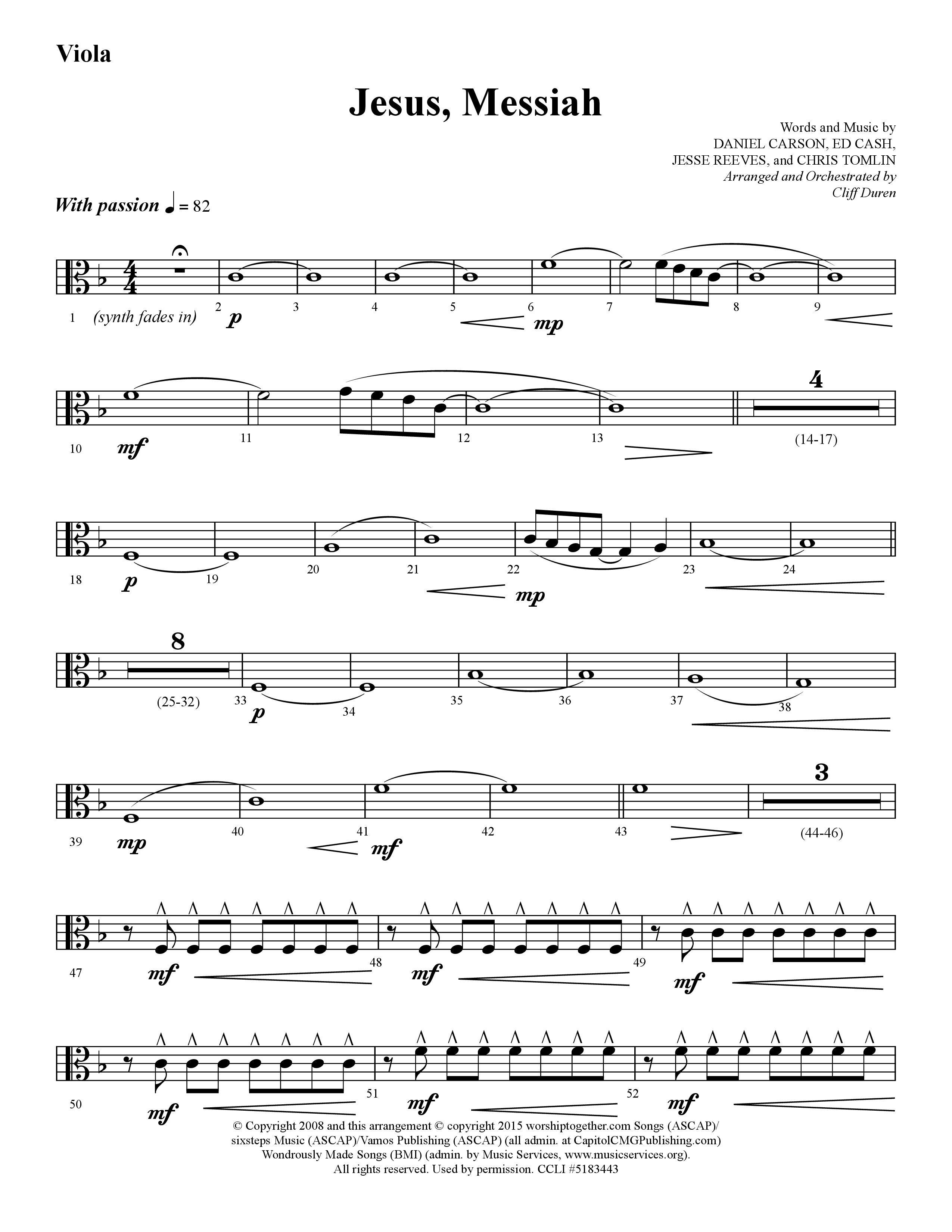 Jesus Messiah (Choral Anthem SATB) Viola (Lifeway Choral / Arr. Cliff Duren)