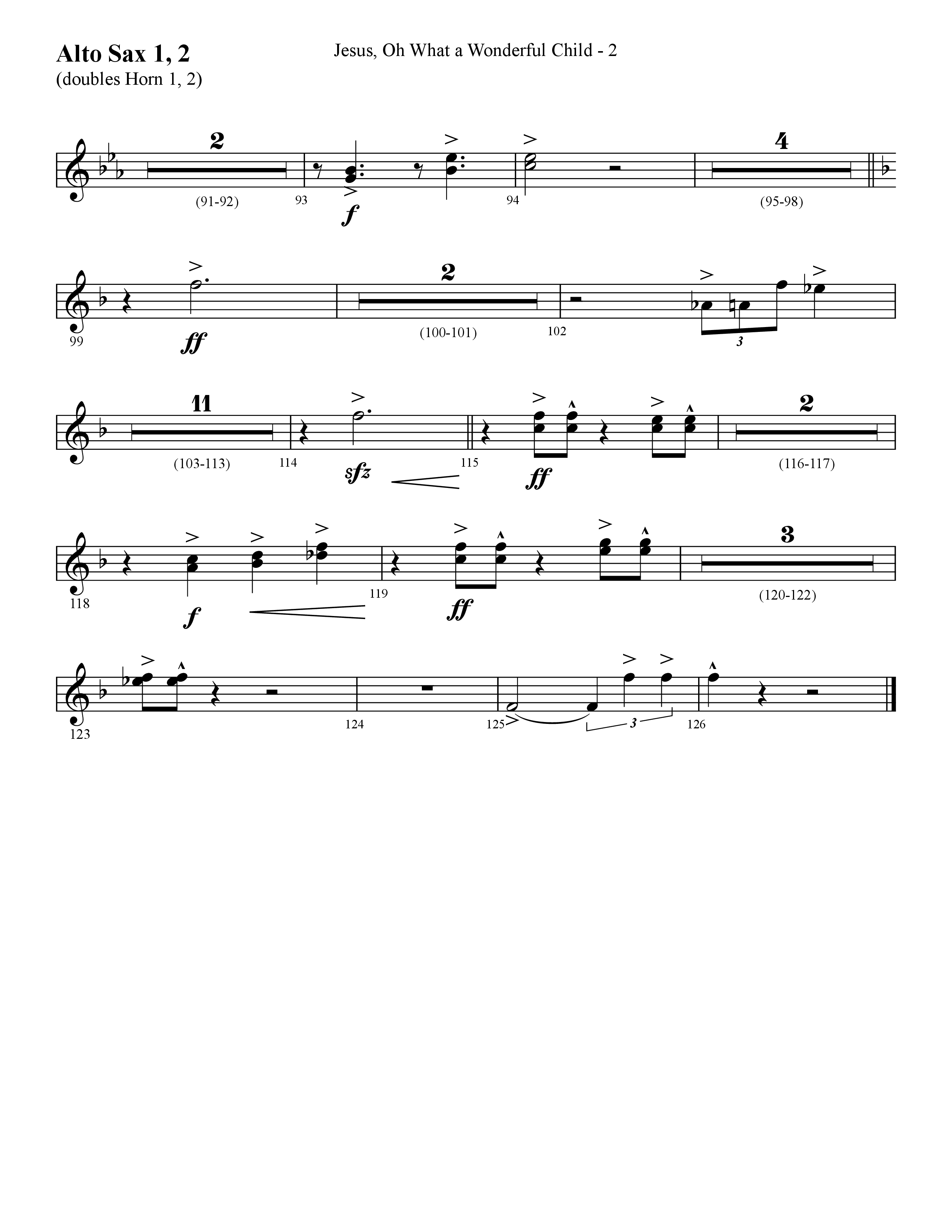 Jesus Oh What A Wonderful Child (with What Did You Say Was The Baby's Name) (Choral Anthem SATB) Alto Sax 1/2 (Lifeway Choral / Arr. Cliff Duren)