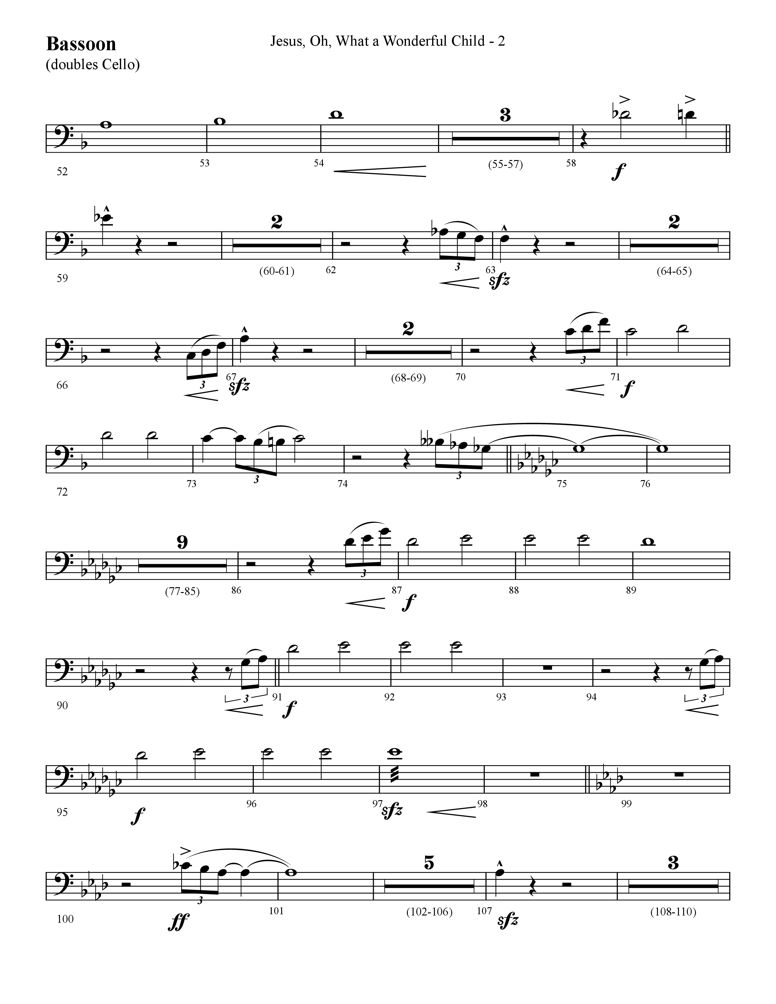 Jesus Oh What A Wonderful Child (with What Did You Say Was The Baby's Name) (Choral Anthem SATB) Bassoon (Lifeway Choral / Arr. Cliff Duren)