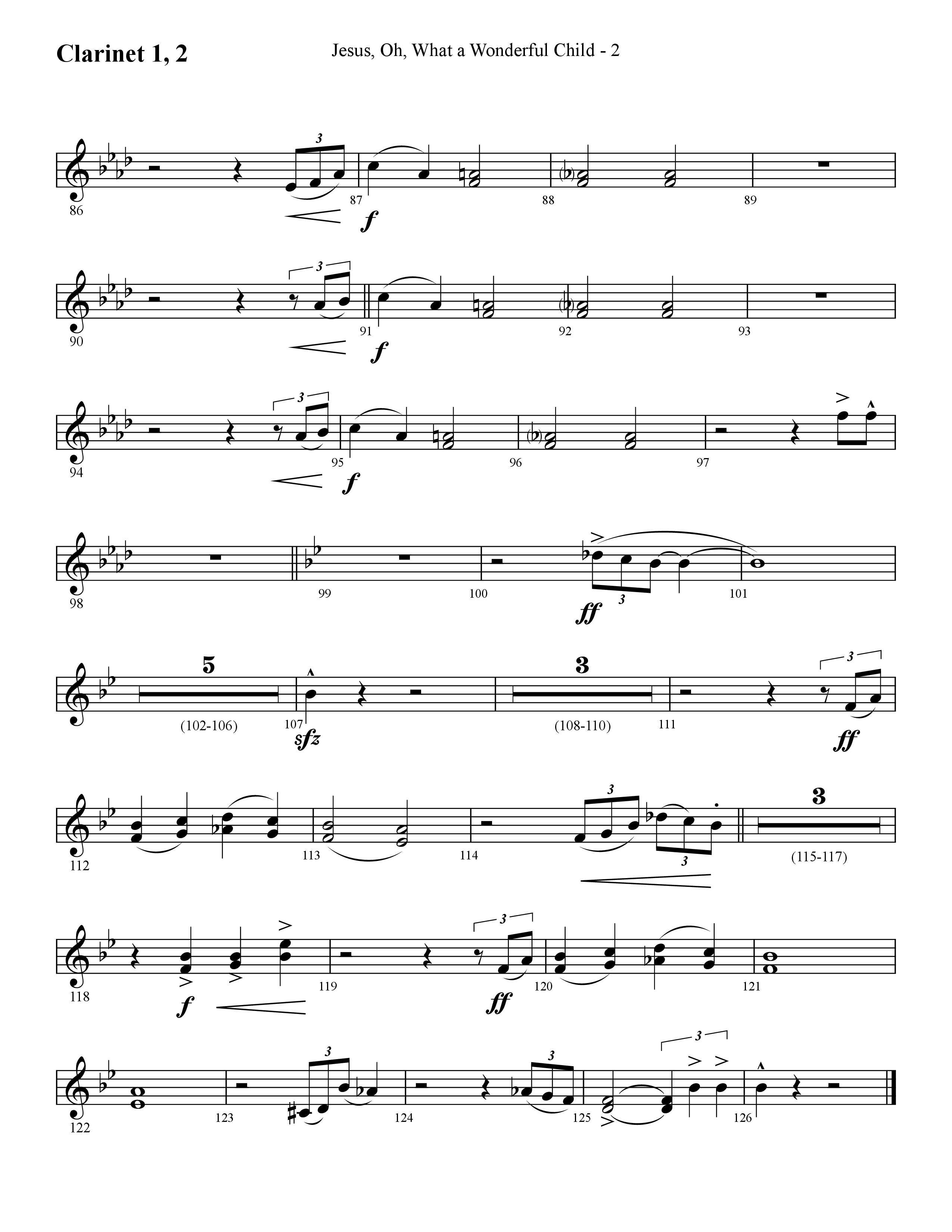 Jesus Oh What A Wonderful Child (with What Did You Say Was The Baby's Name) (Choral Anthem SATB) Clarinet 1/2 (Lifeway Choral / Arr. Cliff Duren)