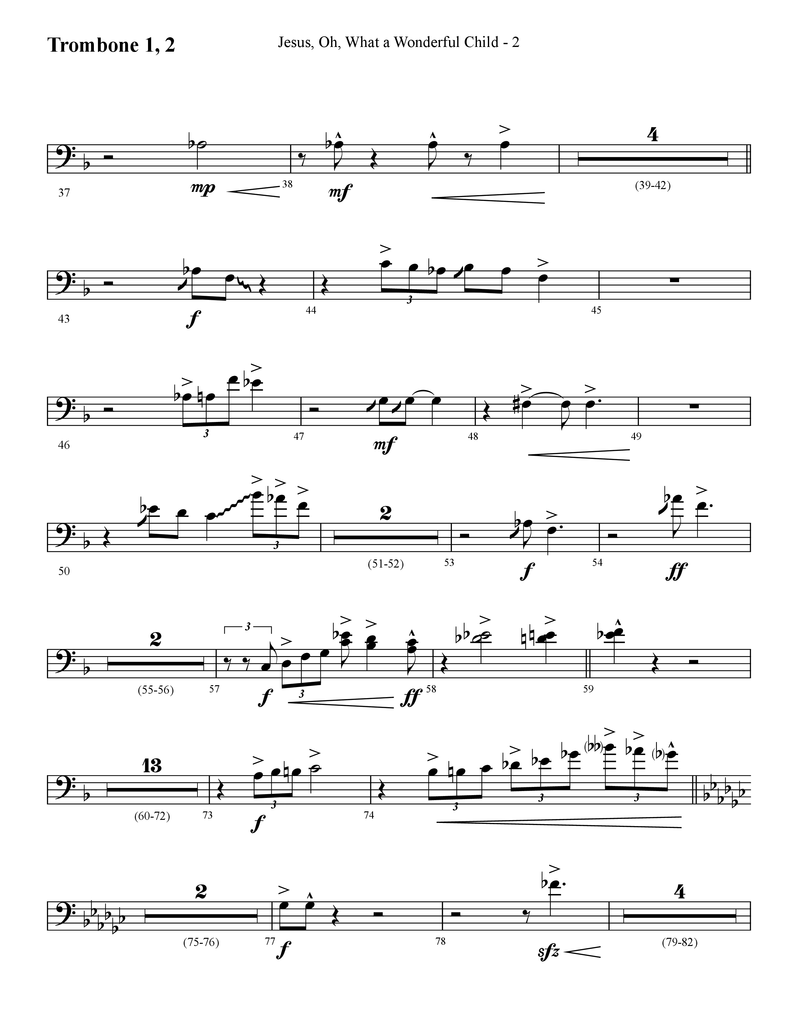 Jesus Oh What A Wonderful Child (with What Did You Say Was The Baby's Name) (Choral Anthem SATB) Trombone 1/2 (Lifeway Choral / Arr. Cliff Duren)