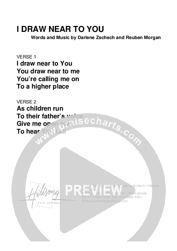 I Draw Near To You Lead Sheet (Hillsong Worship)