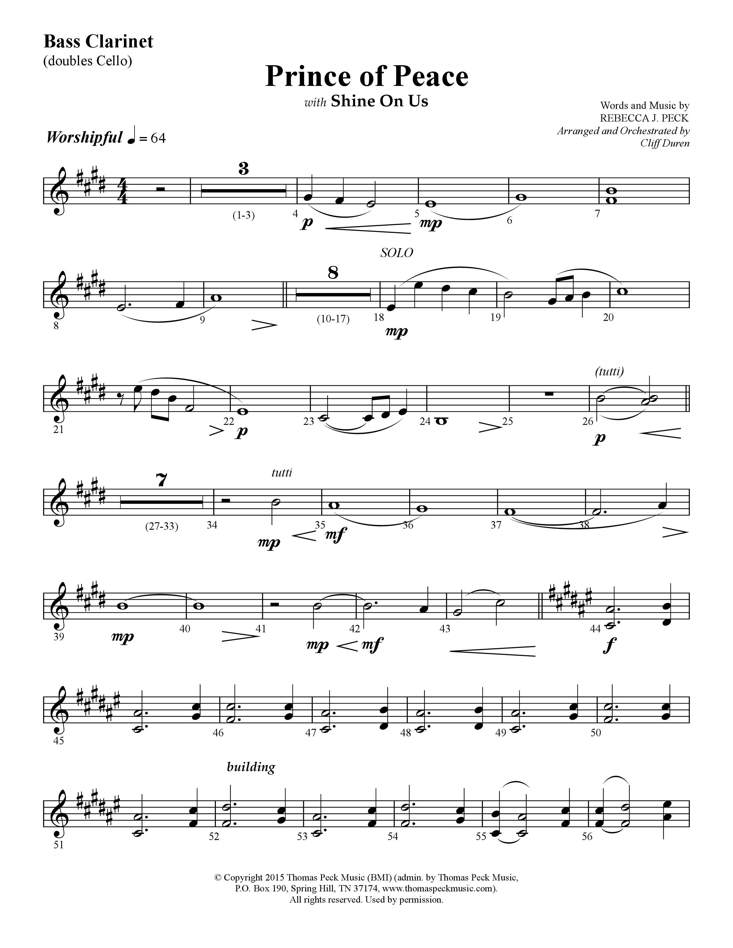 Prince Of Peace (with Shine On Us) (Choral Anthem SATB) Bass Clarinet (Lifeway Choral / Arr. Cliff Duren)