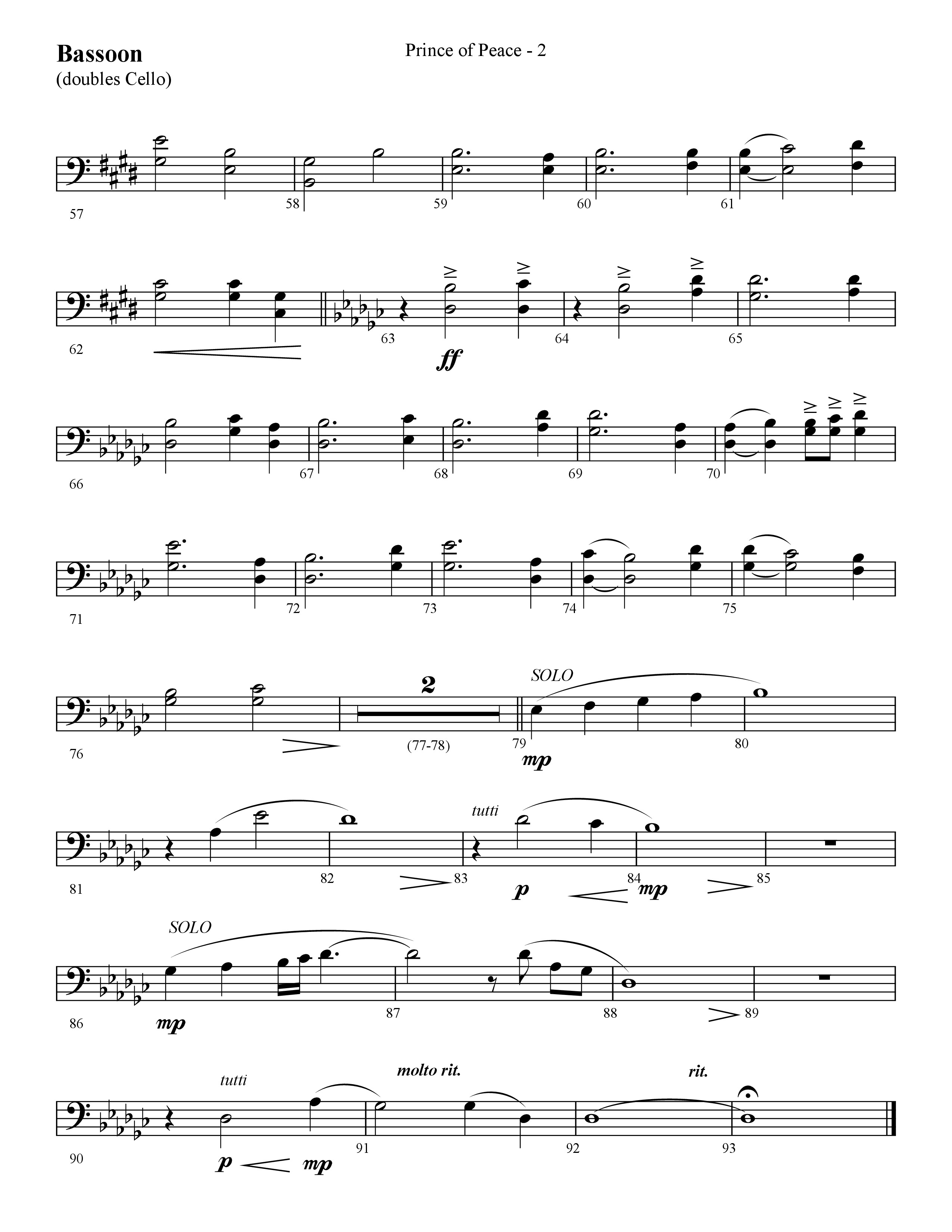 Prince Of Peace (with Shine On Us) (Choral Anthem SATB) Bassoon (Lifeway Choral / Arr. Cliff Duren)