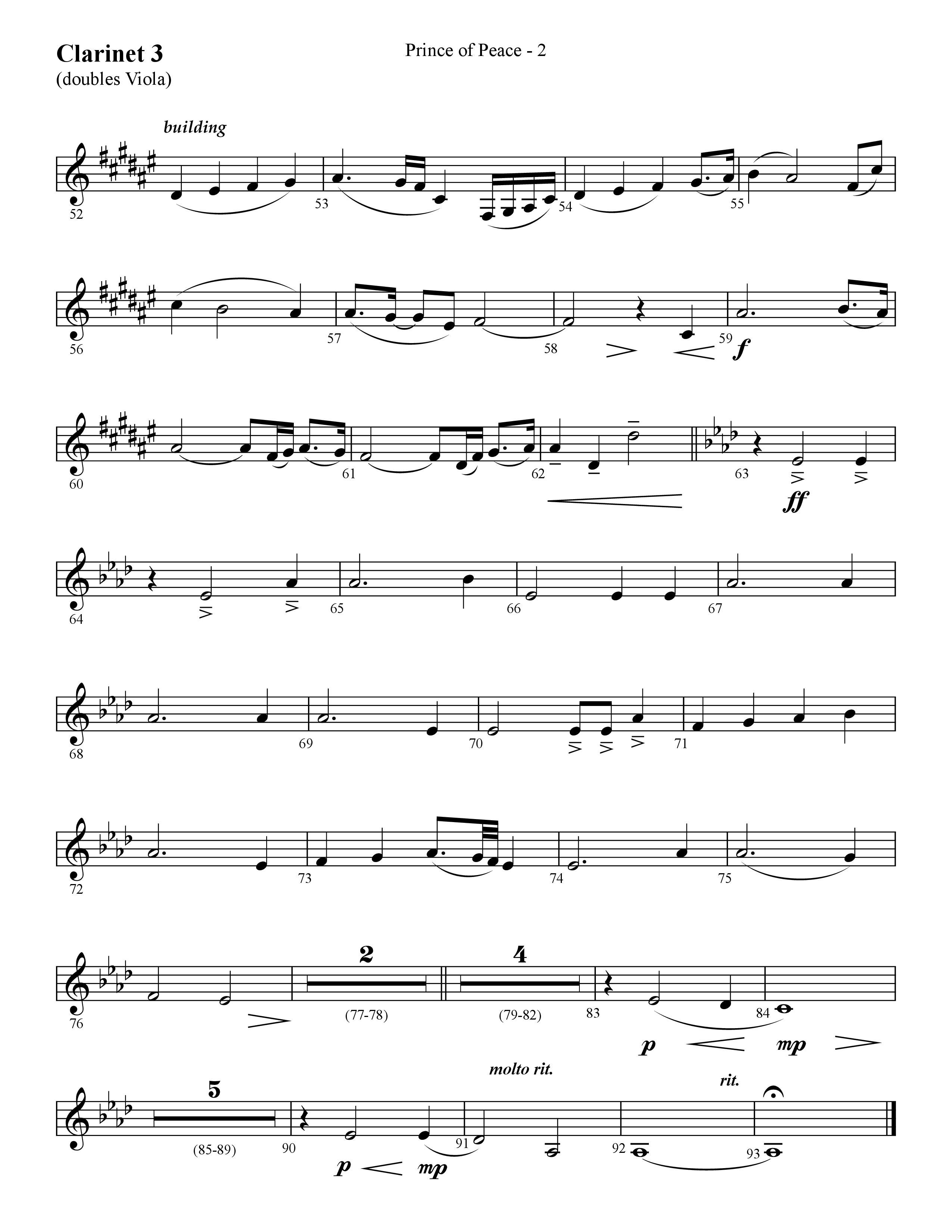 Prince Of Peace (with Shine On Us) (Choral Anthem SATB) Clarinet 3 (Lifeway Choral / Arr. Cliff Duren)