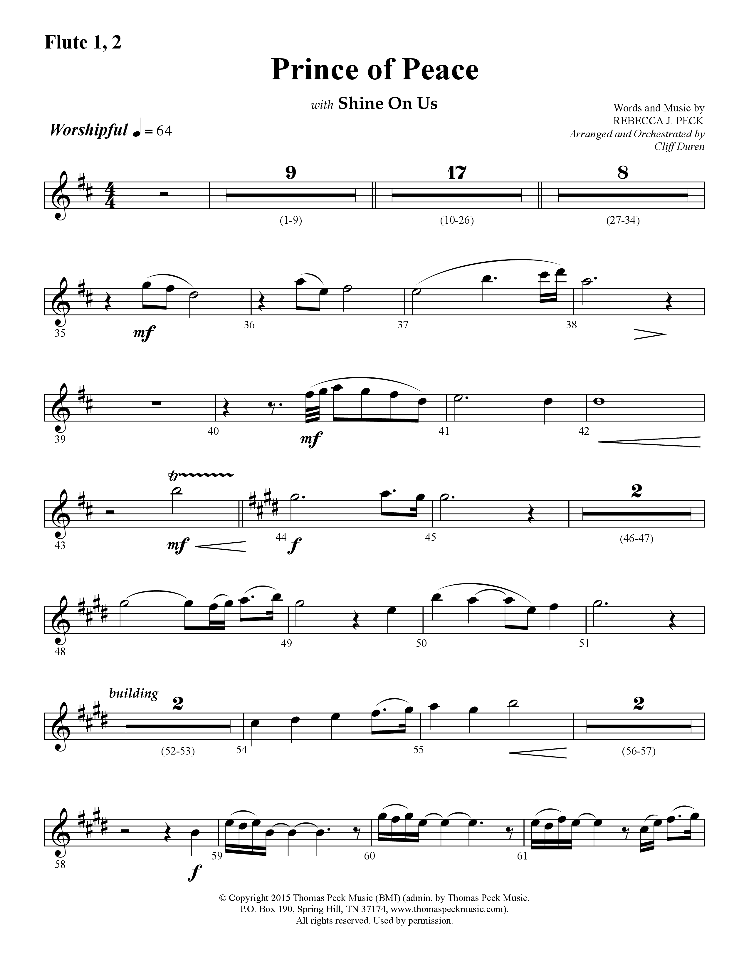 Prince Of Peace (with Shine On Us) (Choral Anthem SATB) Flute 1/2 (Lifeway Choral / Arr. Cliff Duren)