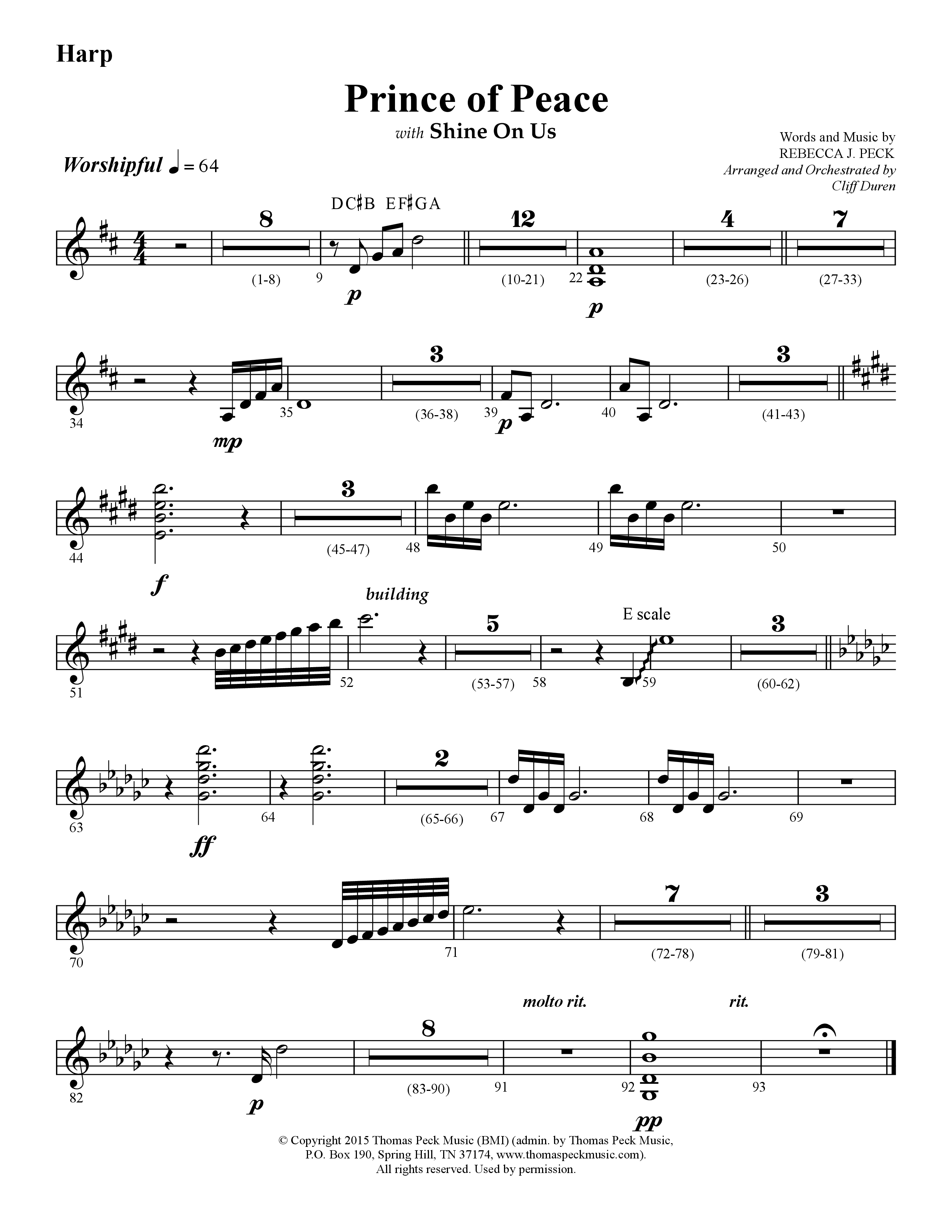 Prince Of Peace (with Shine On Us) (Choral Anthem SATB) Harp (Lifeway Choral / Arr. Cliff Duren)