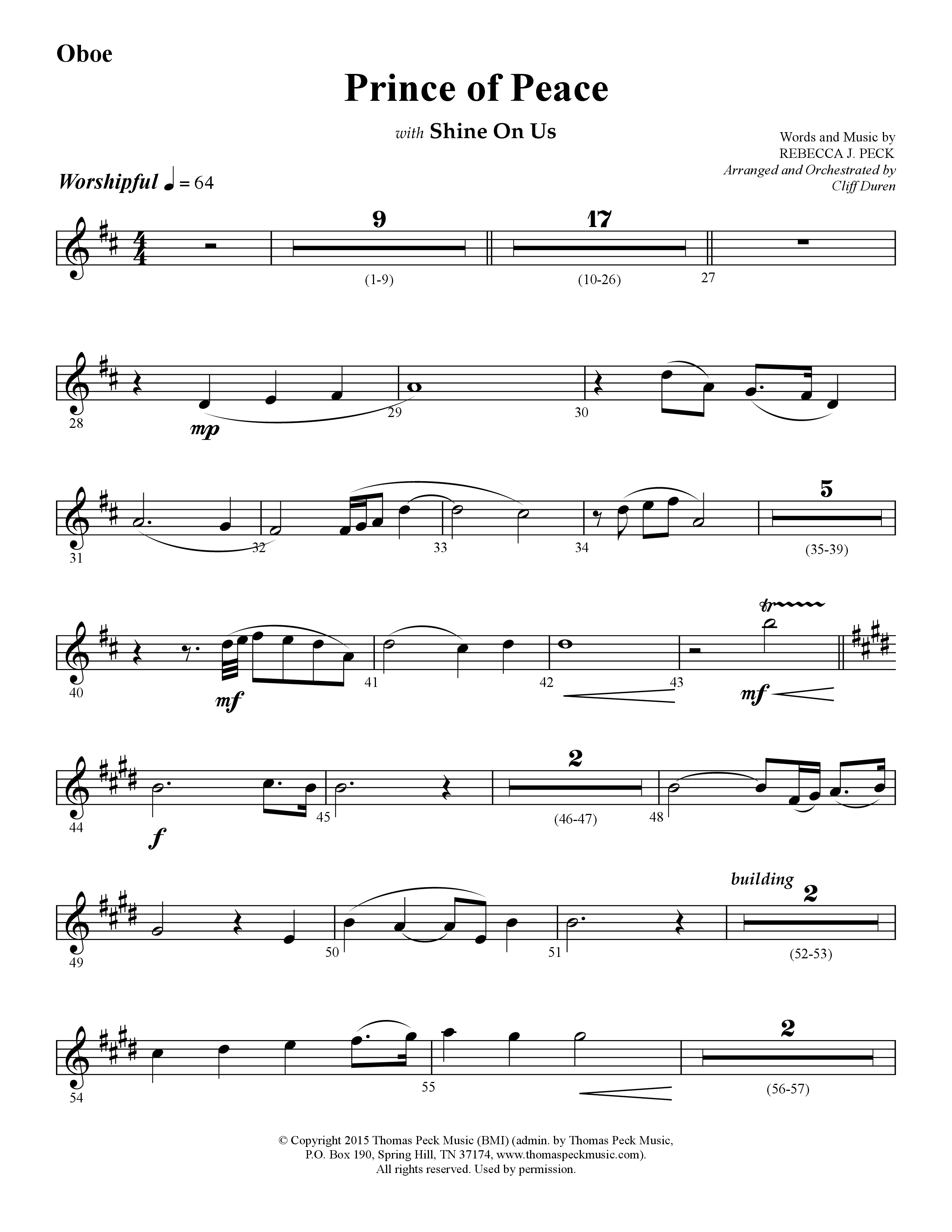 Prince Of Peace (with Shine On Us) (Choral Anthem SATB) Oboe (Lifeway Choral / Arr. Cliff Duren)