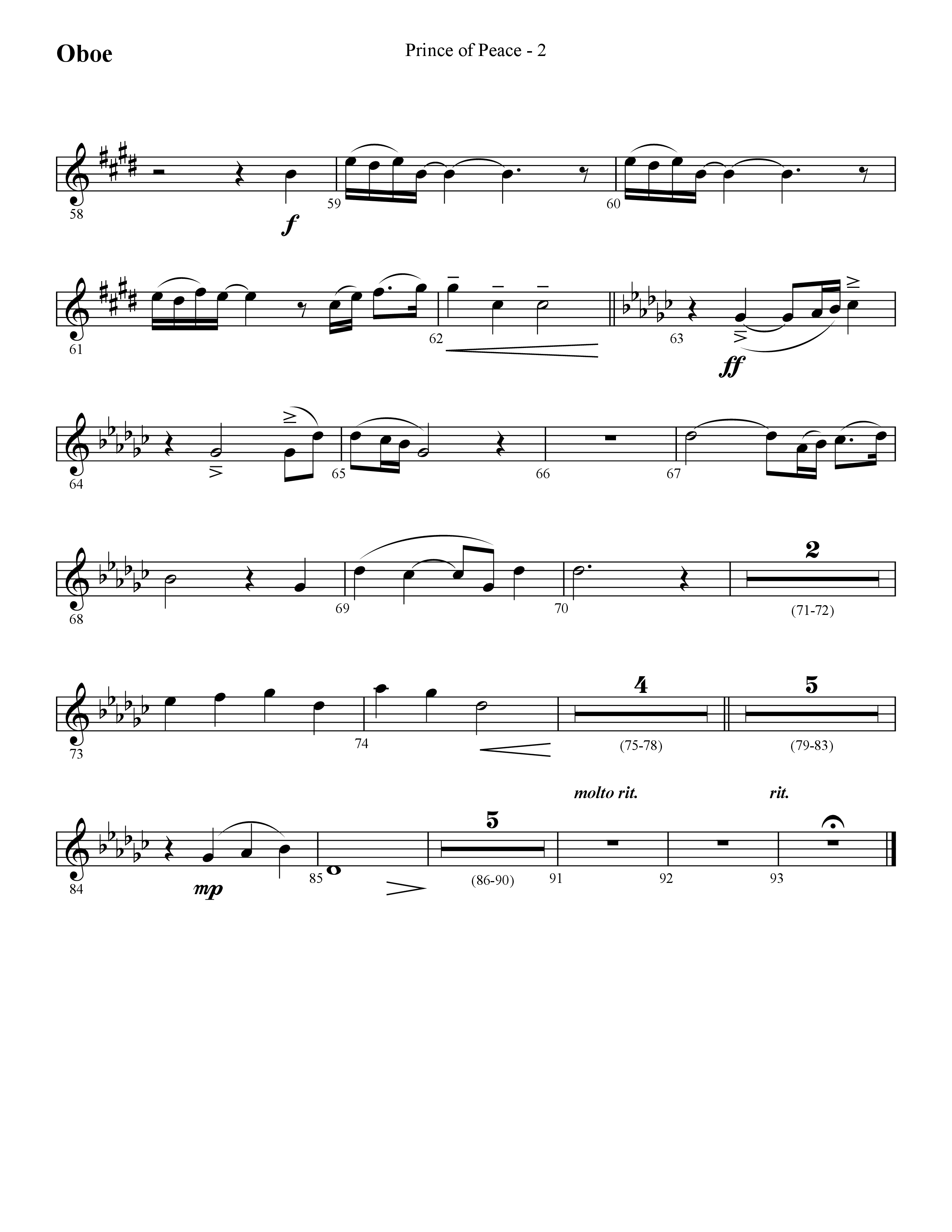 Prince Of Peace (with Shine On Us) (Choral Anthem SATB) Oboe (Lifeway Choral / Arr. Cliff Duren)