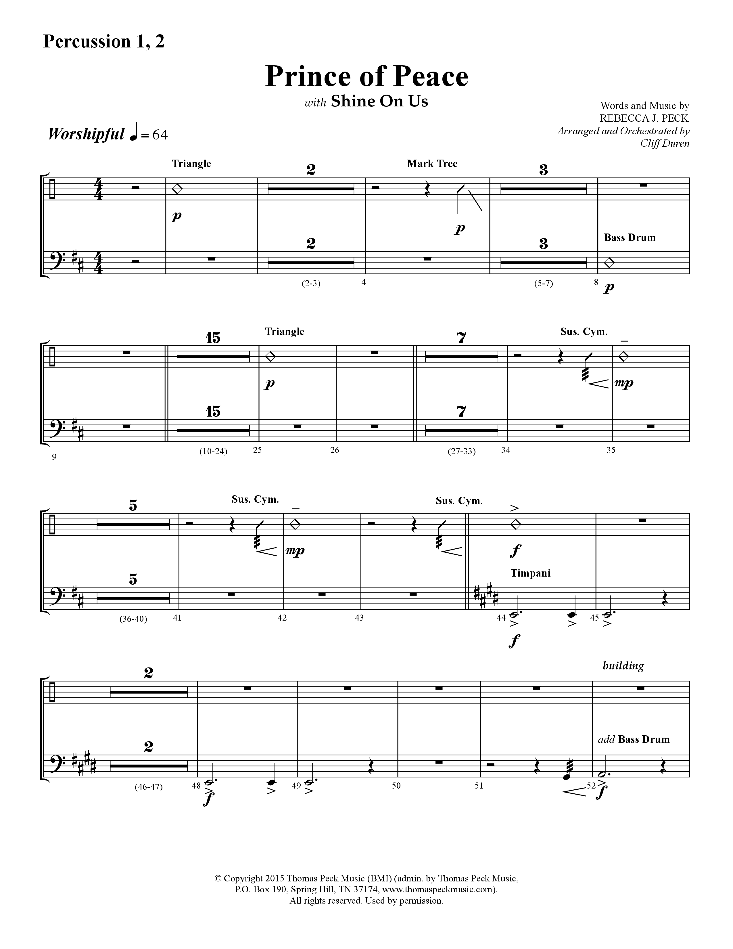 Prince Of Peace (with Shine On Us) (Choral Anthem SATB) Percussion 1/2 (Lifeway Choral / Arr. Cliff Duren)