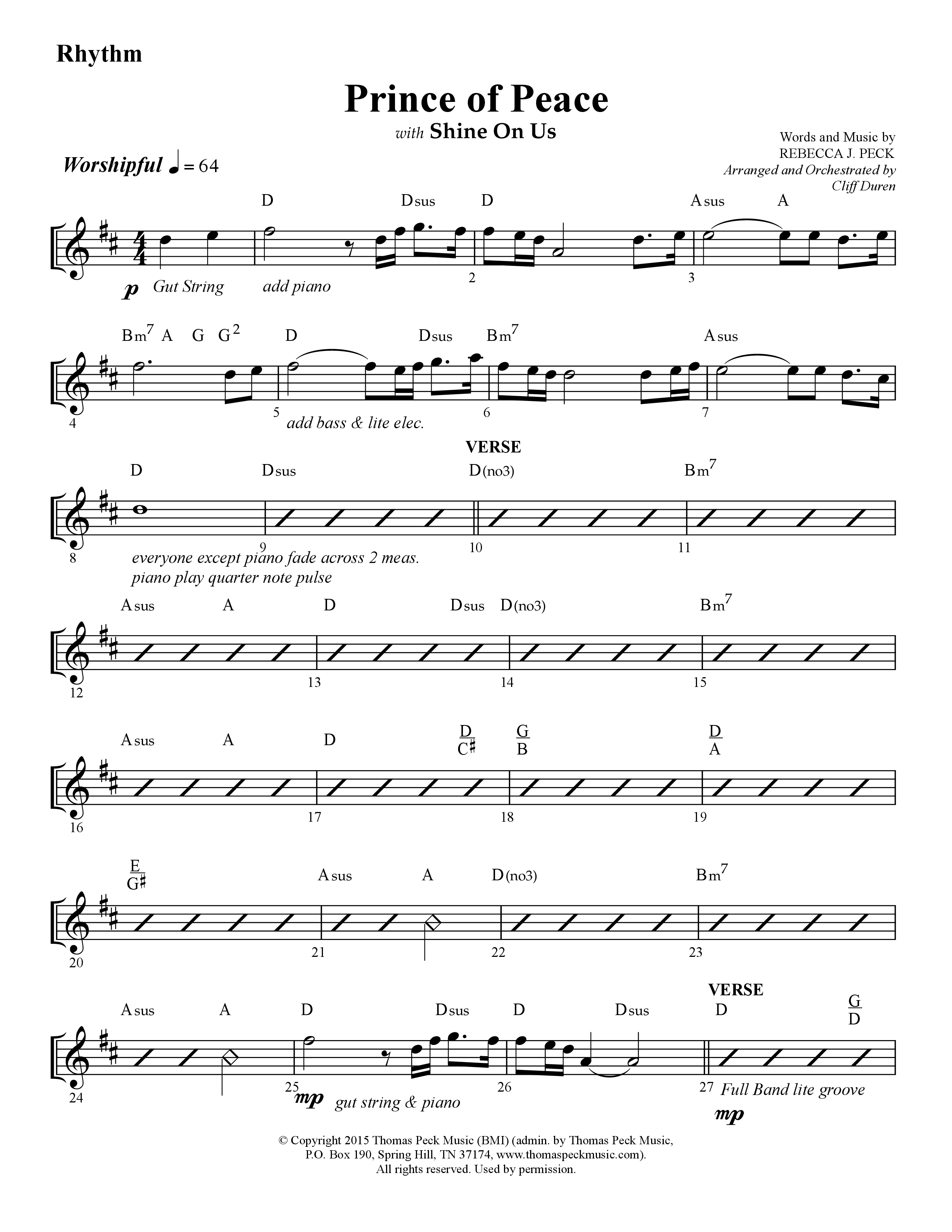 Prince Of Peace (with Shine On Us) (Choral Anthem SATB) Rhythm Chart (Lifeway Choral / Arr. Cliff Duren)