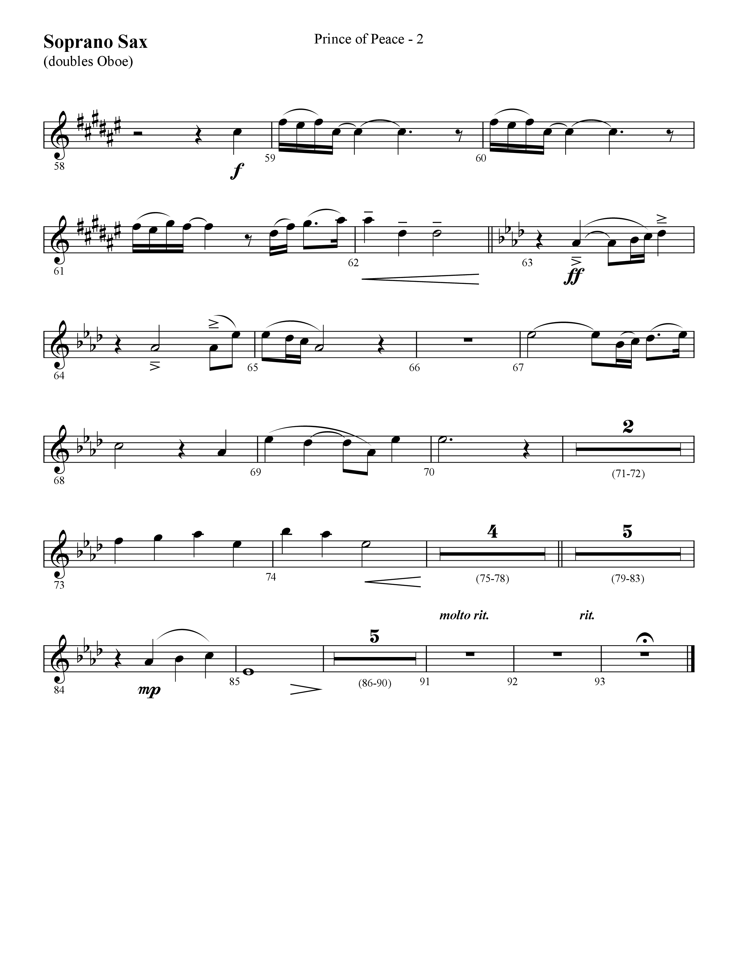 Prince Of Peace (with Shine On Us) (Choral Anthem SATB) Soprano Sax (Lifeway Choral / Arr. Cliff Duren)