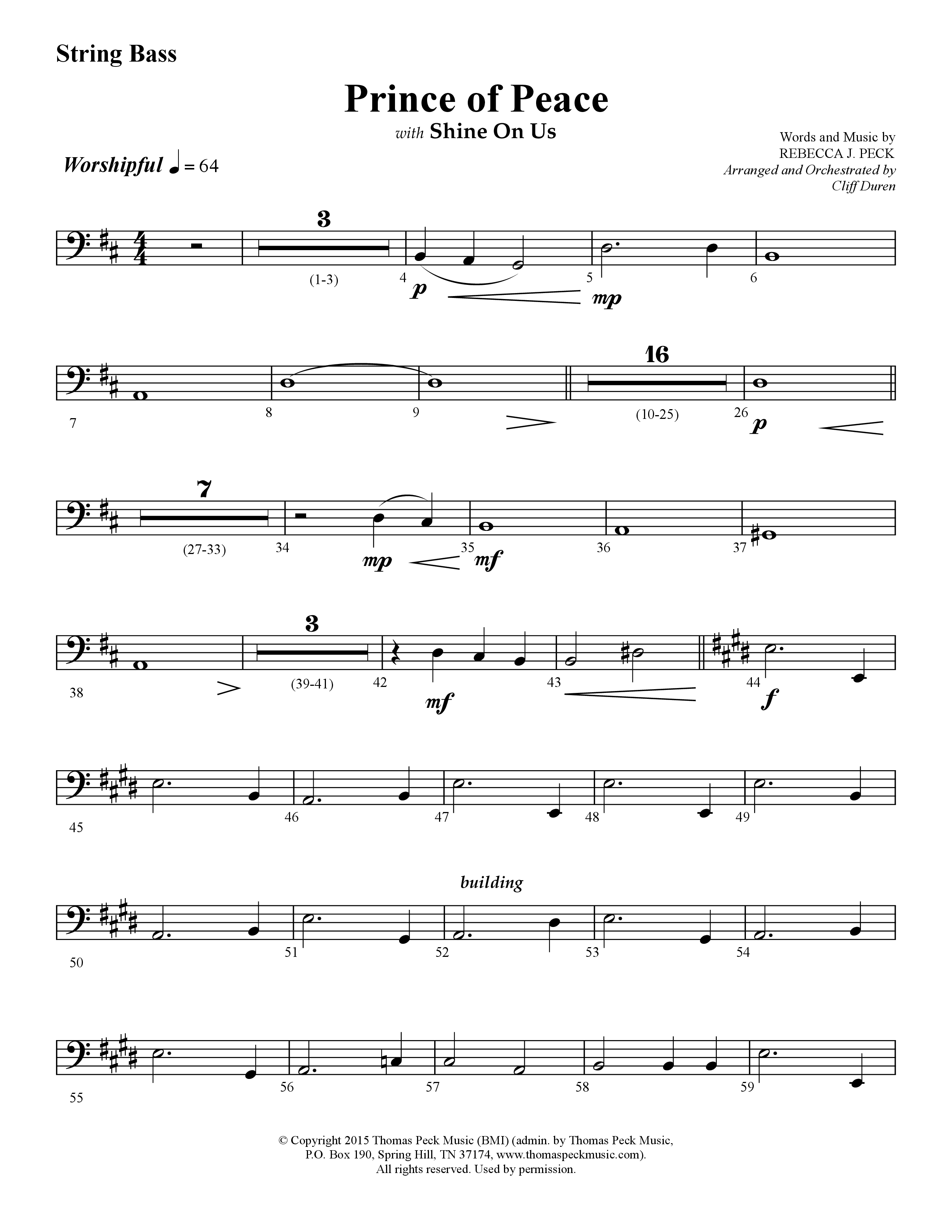 Prince Of Peace (with Shine On Us) (Choral Anthem SATB) String Bass (Lifeway Choral / Arr. Cliff Duren)