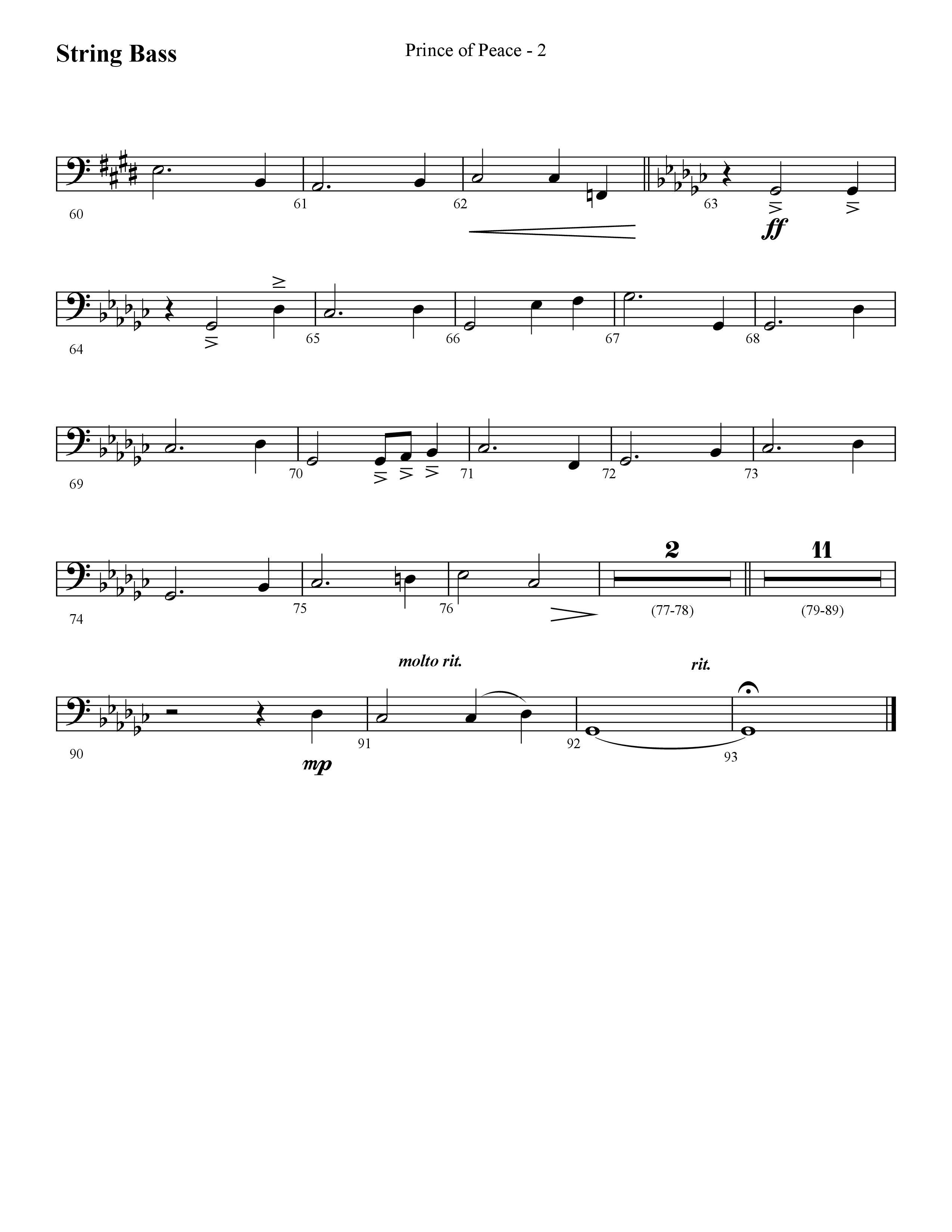 Prince Of Peace (with Shine On Us) (Choral Anthem SATB) String Bass (Lifeway Choral / Arr. Cliff Duren)