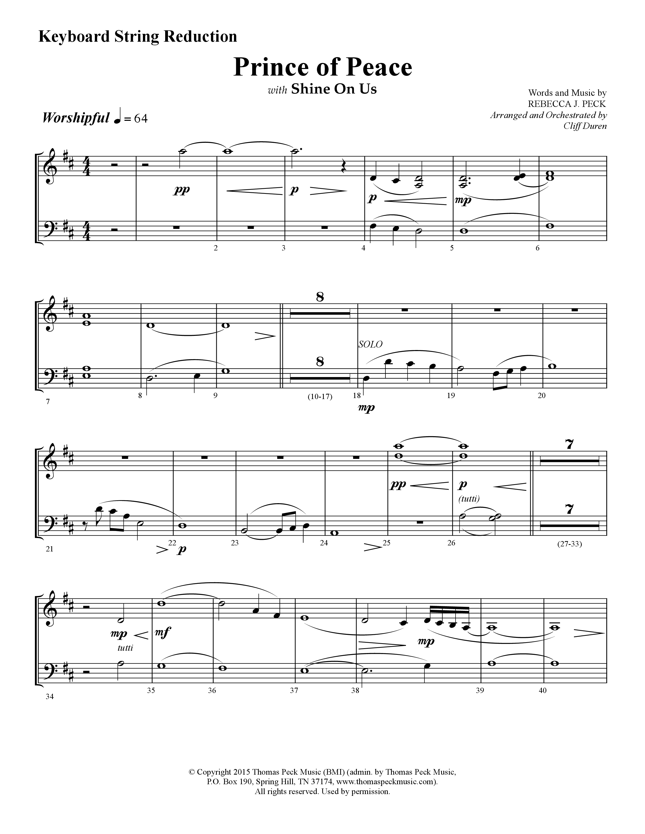 Prince Of Peace (with Shine On Us) (Choral Anthem SATB) String Reduction (Lifeway Choral / Arr. Cliff Duren)