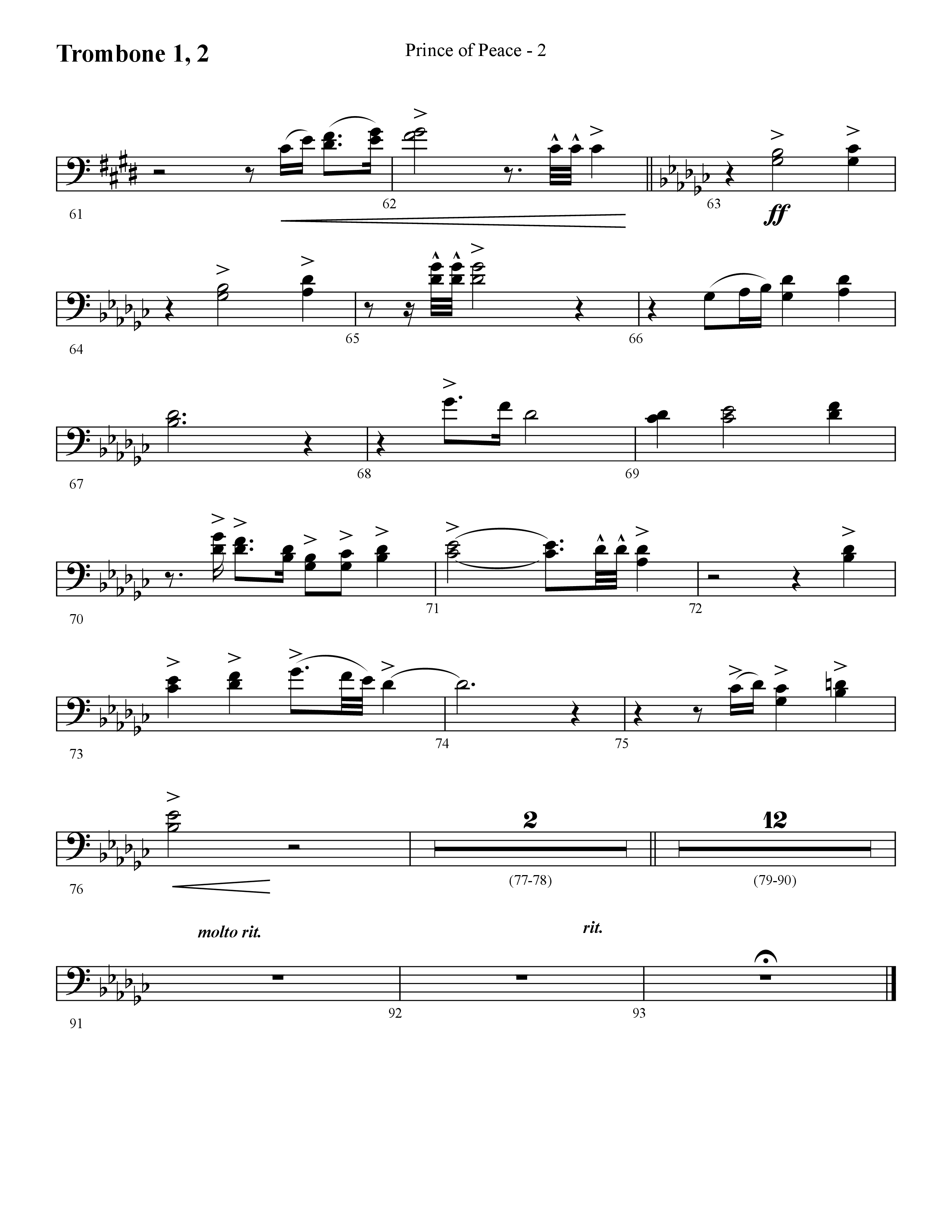 Prince Of Peace (with Shine On Us) (Choral Anthem SATB) Trombone 1/2 (Lifeway Choral / Arr. Cliff Duren)