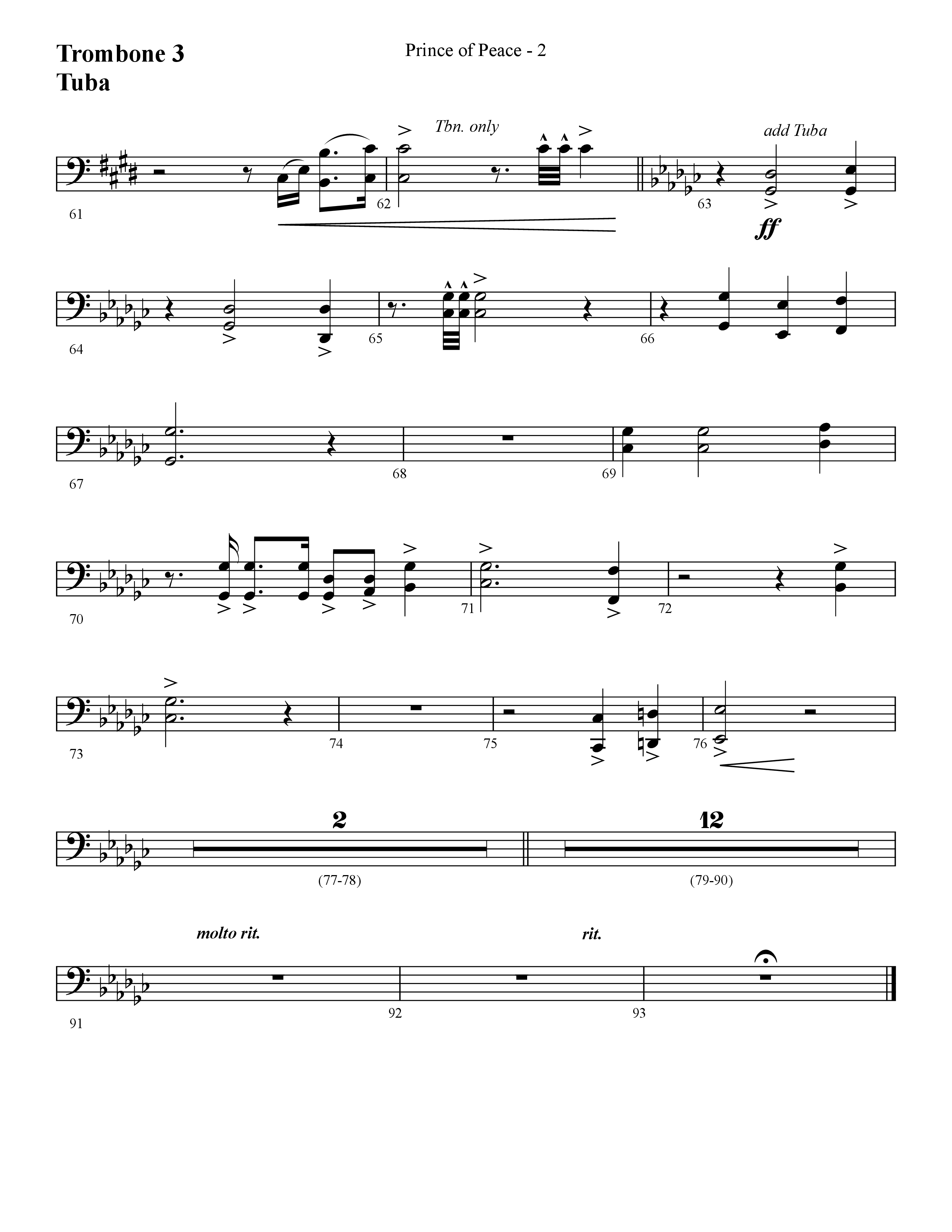 Prince Of Peace (with Shine On Us) (Choral Anthem SATB) Trombone 3/Tuba (Lifeway Choral / Arr. Cliff Duren)