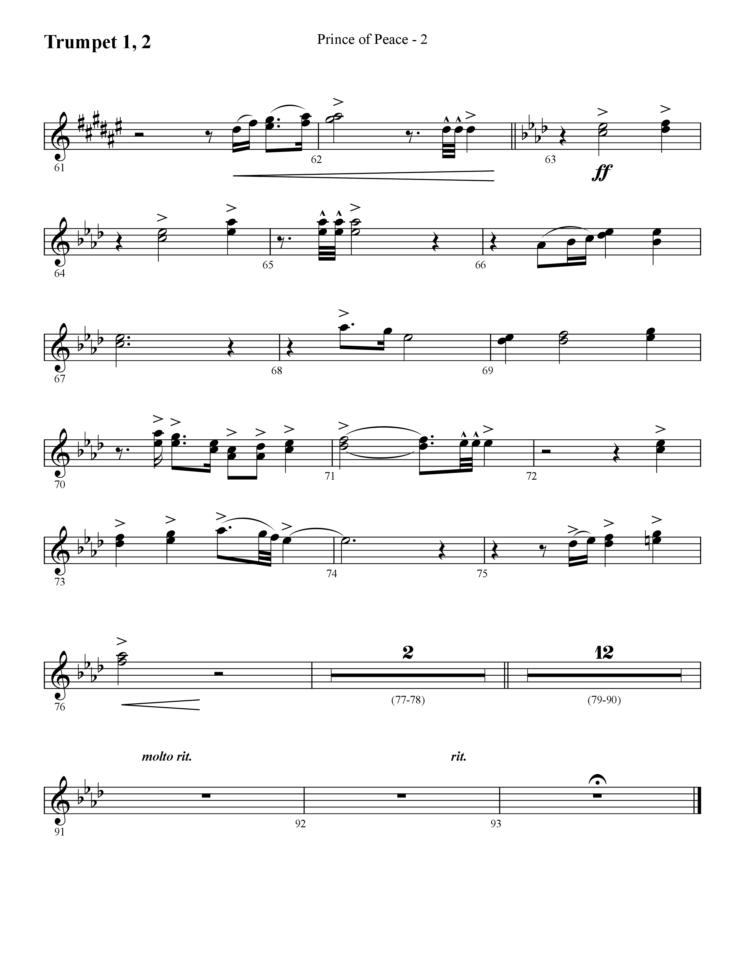 Prince Of Peace (with Shine On Us) (Choral Anthem SATB) Trumpet 1,2 (Lifeway Choral / Arr. Cliff Duren)