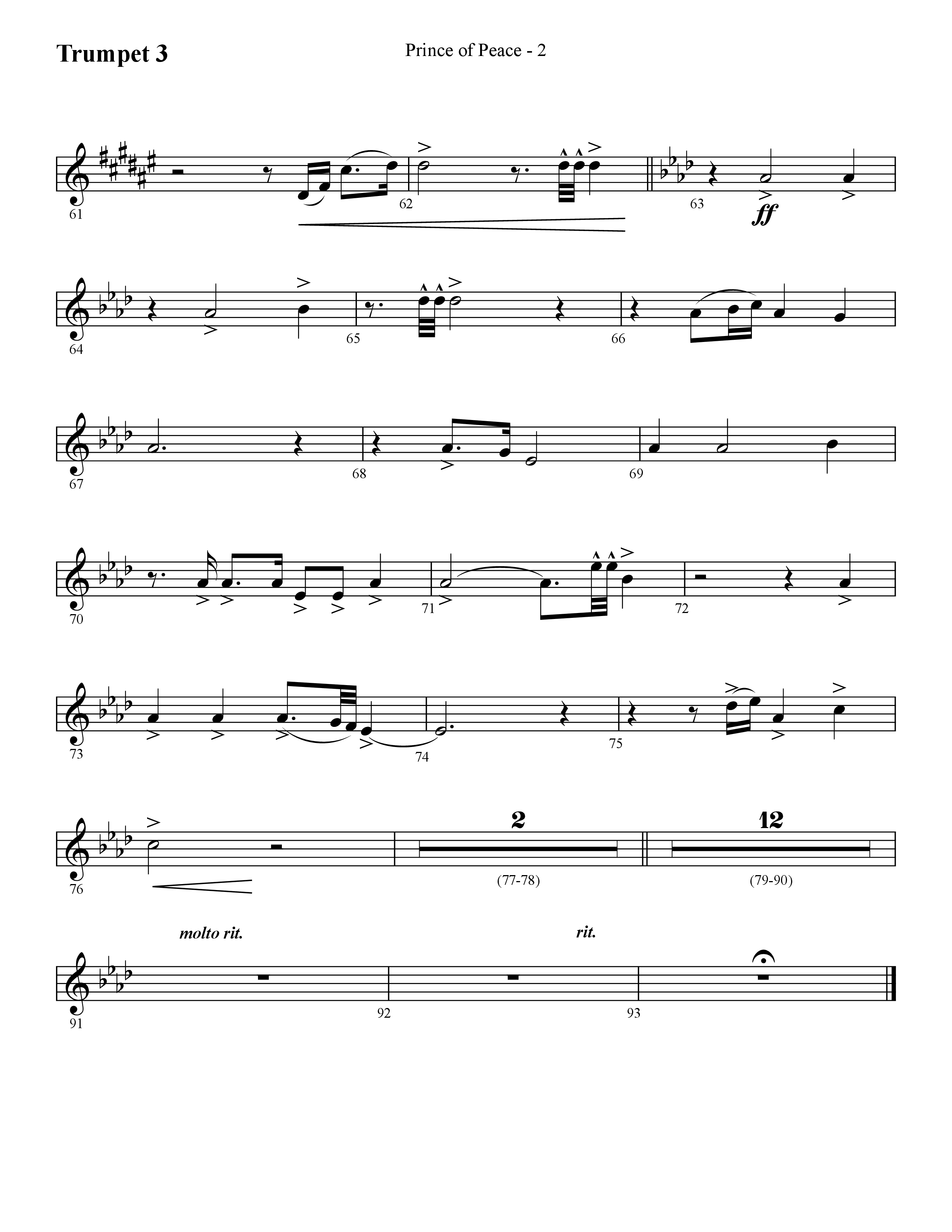 Prince Of Peace (with Shine On Us) (Choral Anthem SATB) Trumpet 3 (Lifeway Choral / Arr. Cliff Duren)