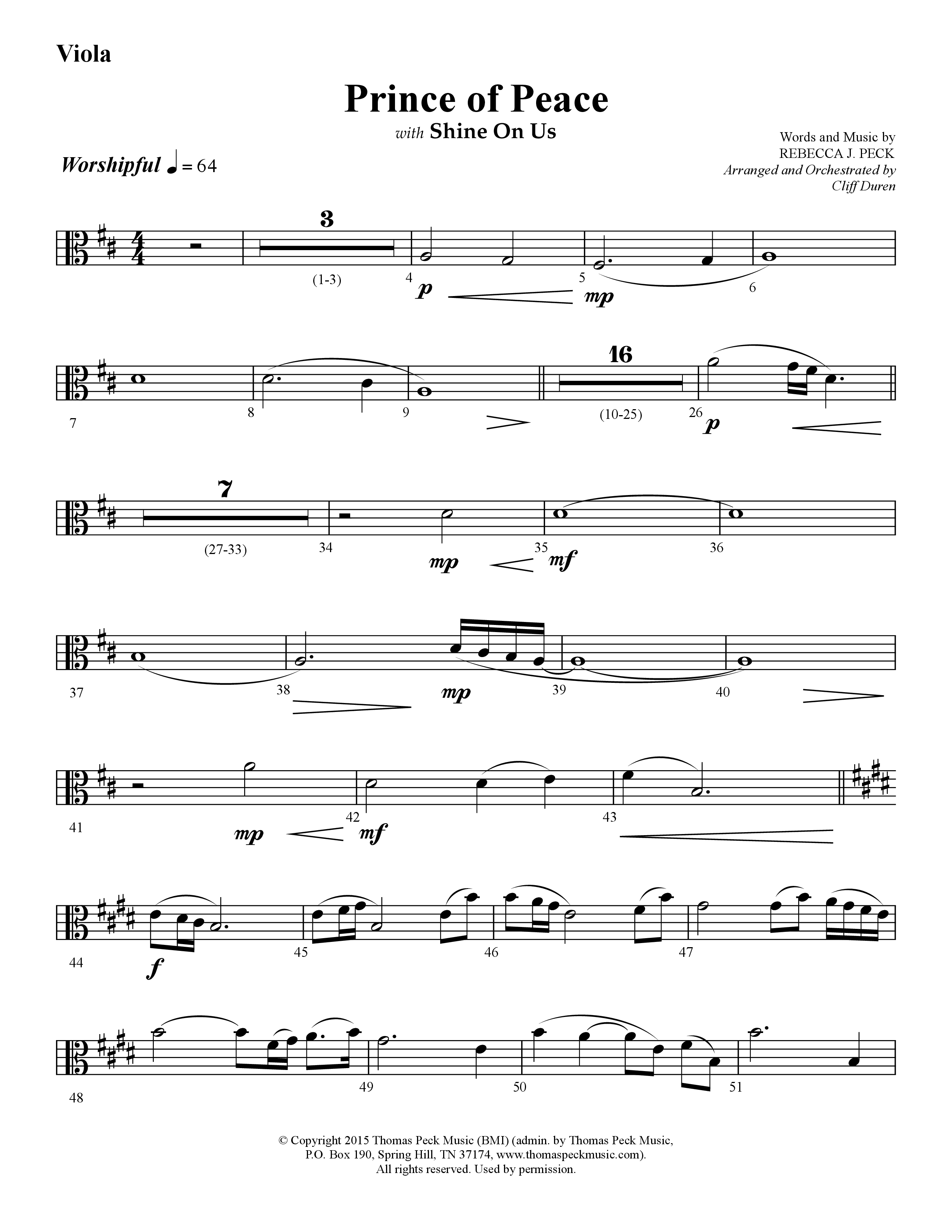 Prince Of Peace (with Shine On Us) (Choral Anthem SATB) Viola (Lifeway Choral / Arr. Cliff Duren)