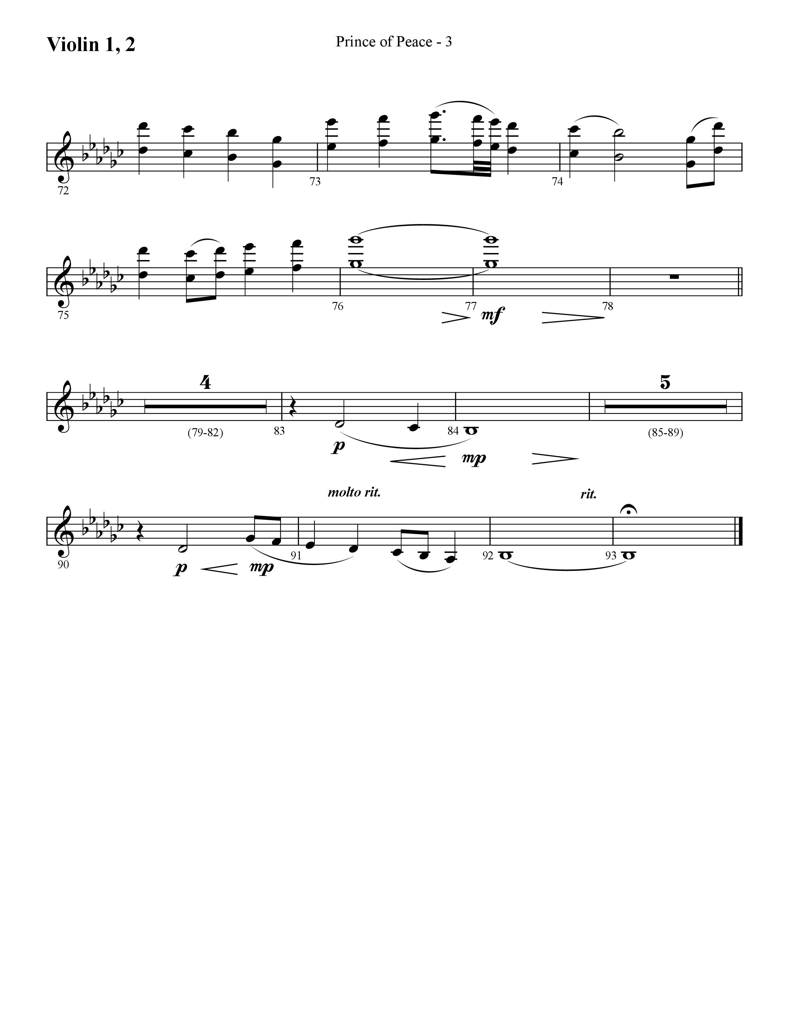 Prince Of Peace (with Shine On Us) (Choral Anthem SATB) Violin 1/2 (Lifeway Choral / Arr. Cliff Duren)