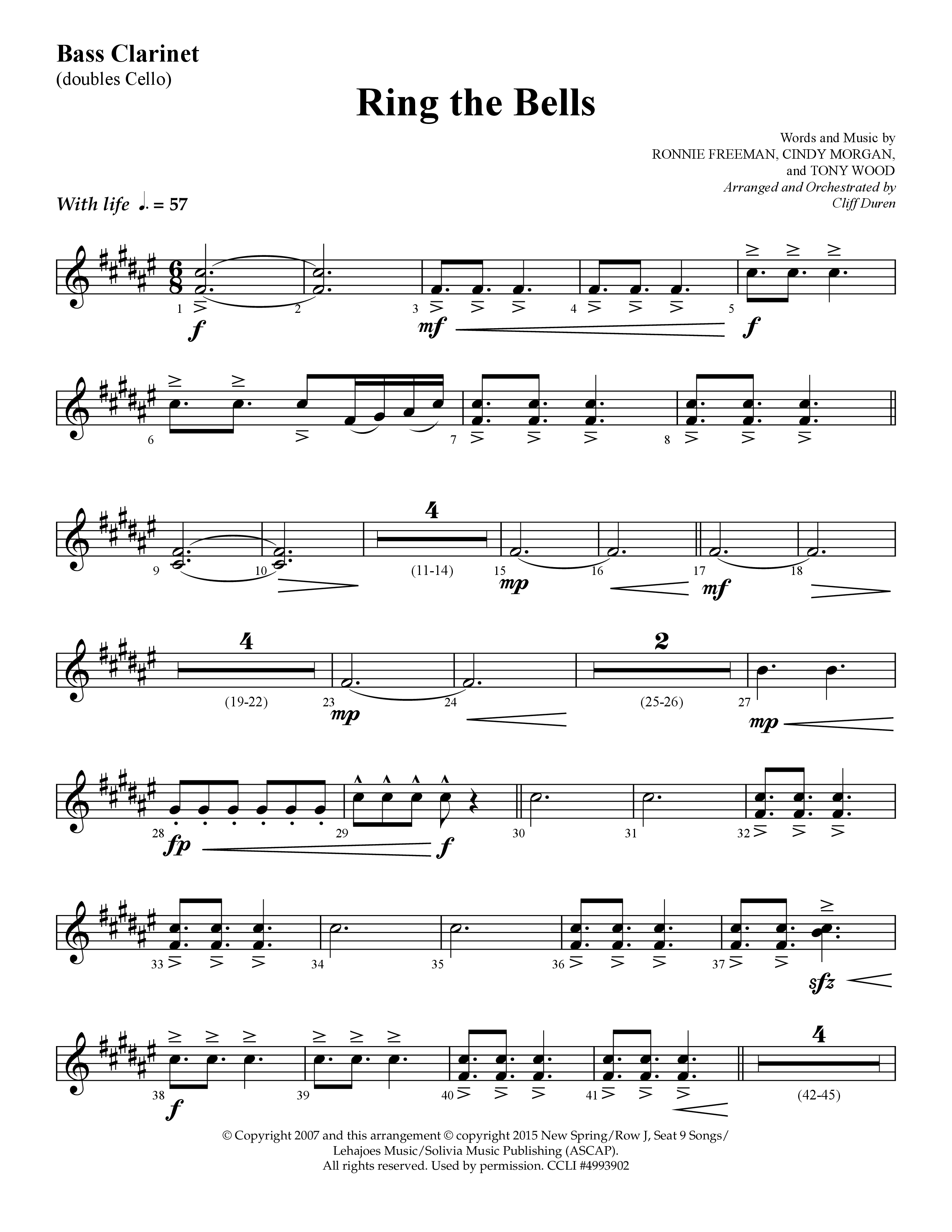 Ring The Bells (Choral Anthem SATB) Bass Clarinet (Lifeway Choral / Arr. Cliff Duren)