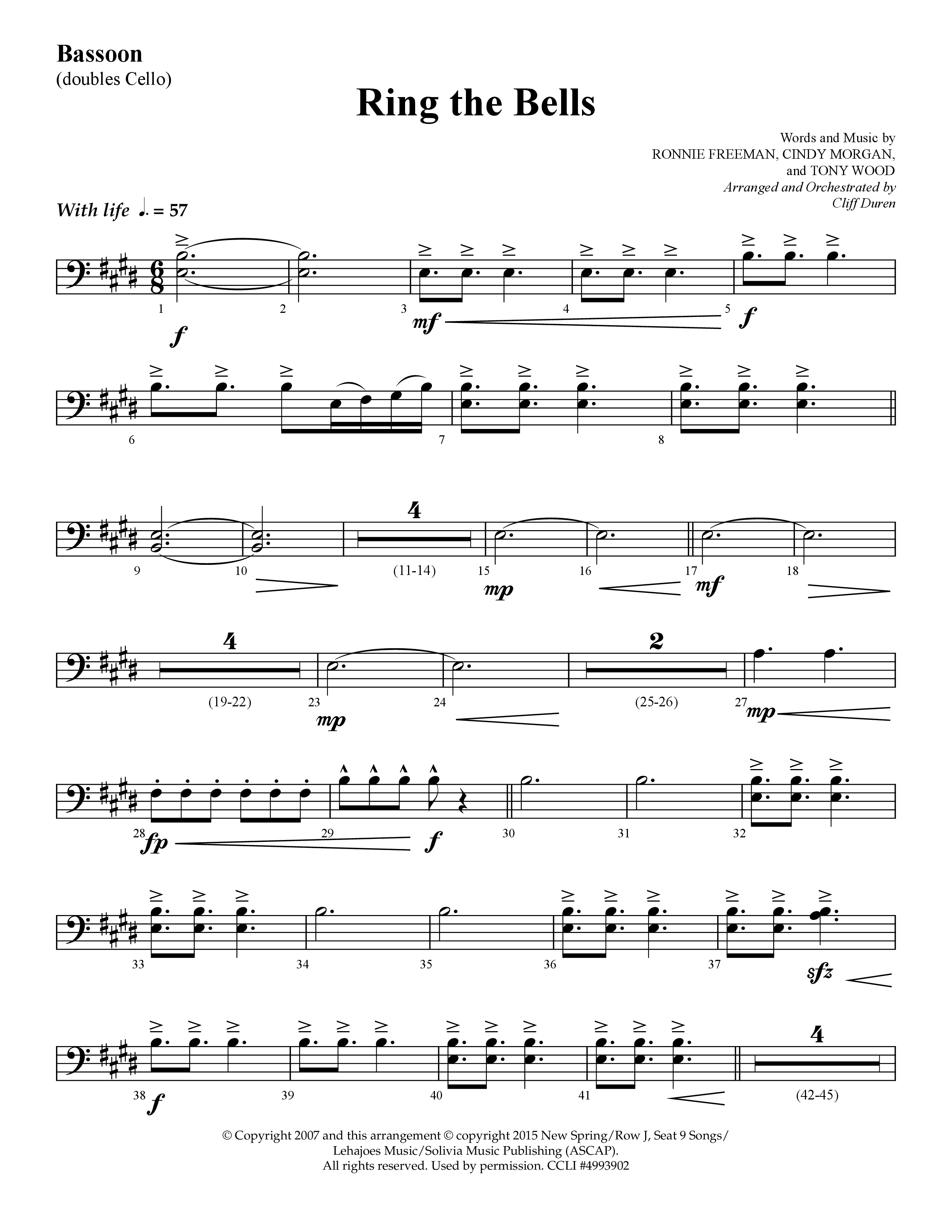Ring The Bells (Choral Anthem SATB) Bassoon (Lifeway Choral / Arr. Cliff Duren)