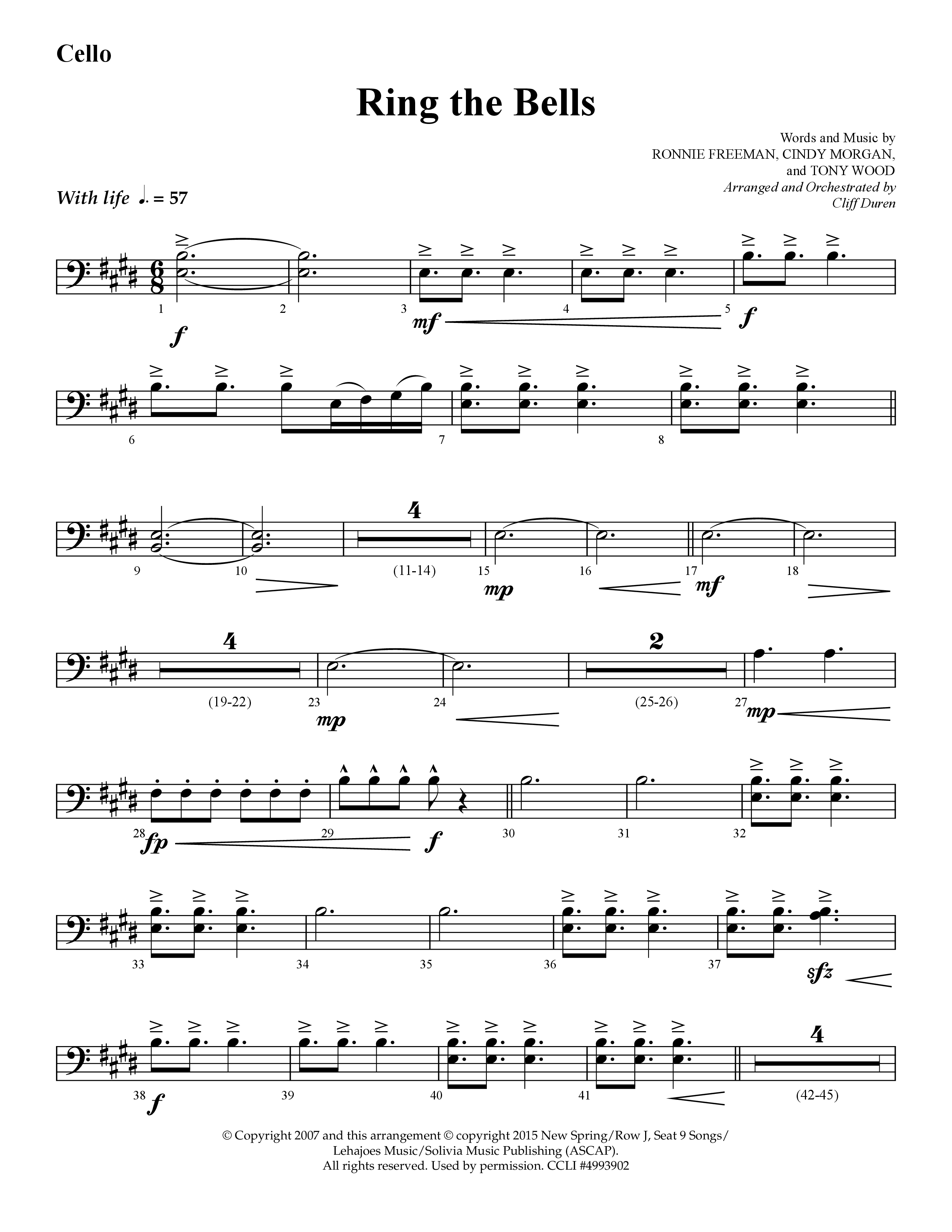 Ring The Bells (Choral Anthem SATB) Cello (Lifeway Choral / Arr. Cliff Duren)
