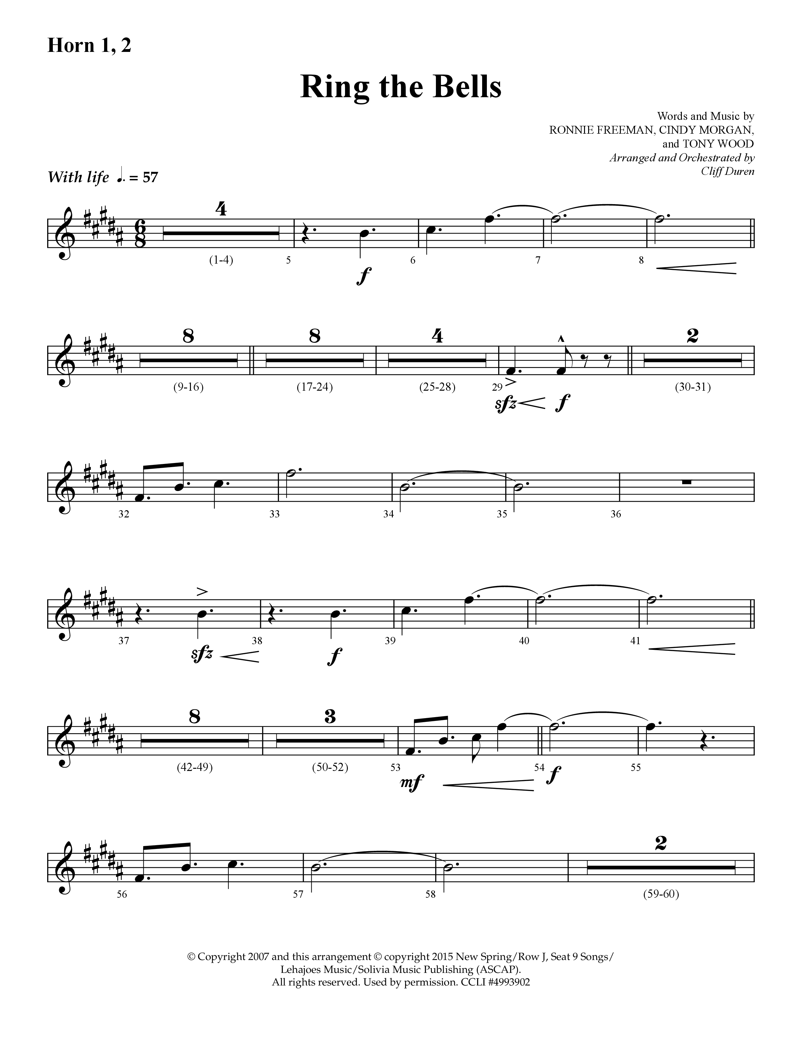 Ring The Bells (Choral Anthem SATB) French Horn 1/2 (Lifeway Choral / Arr. Cliff Duren)