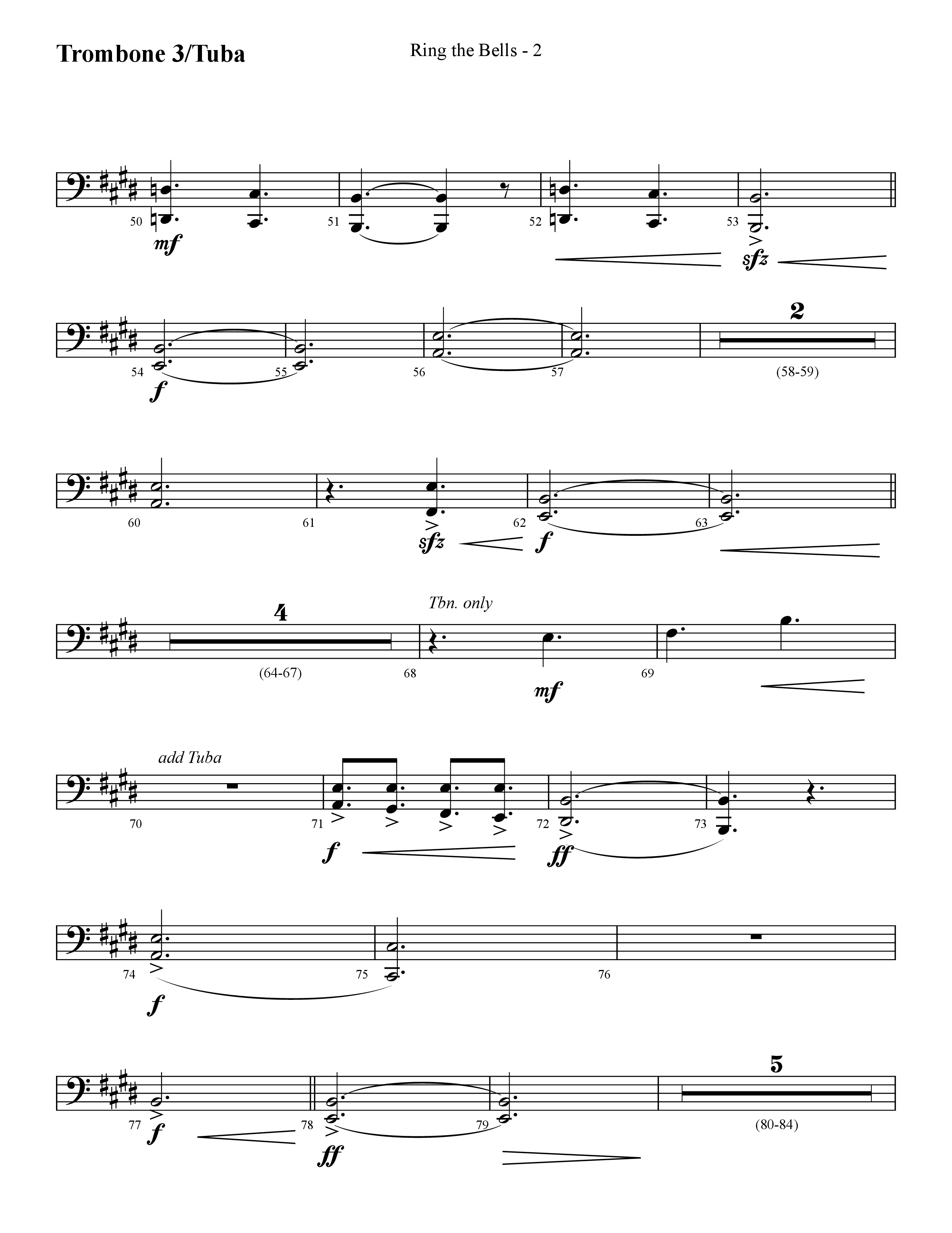 Ring The Bells (Choral Anthem SATB) Trombone 3/Tuba (Lifeway Choral / Arr. Cliff Duren)