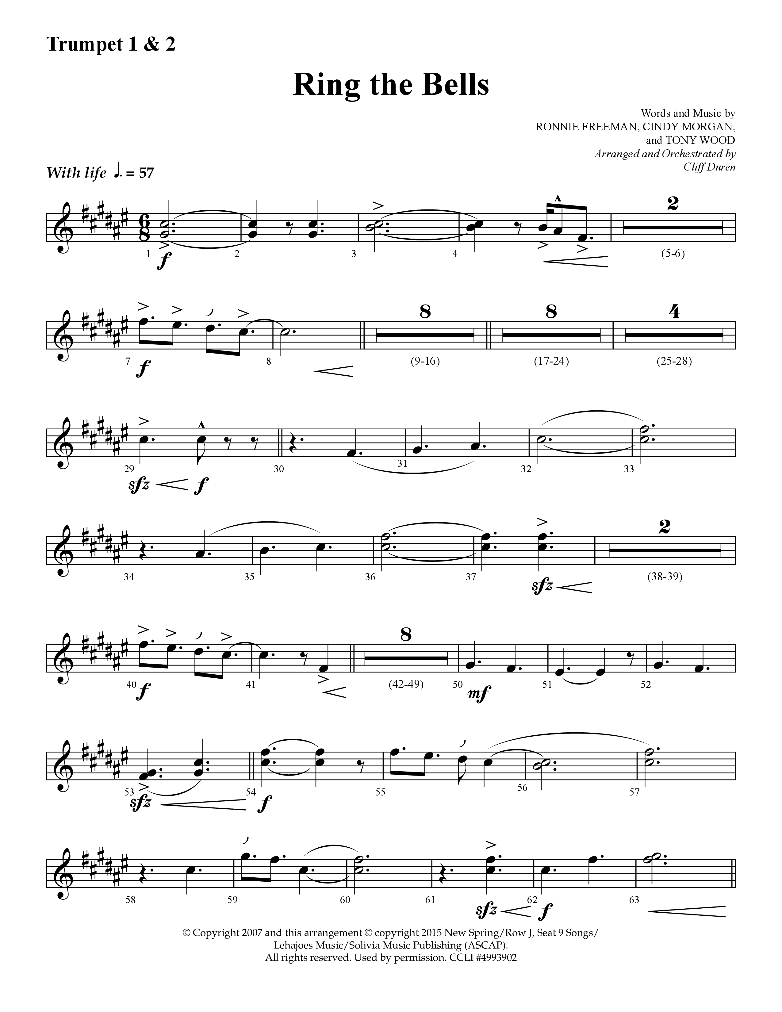 Ring The Bells (Choral Anthem SATB) Trumpet 1,2 (Lifeway Choral / Arr. Cliff Duren)