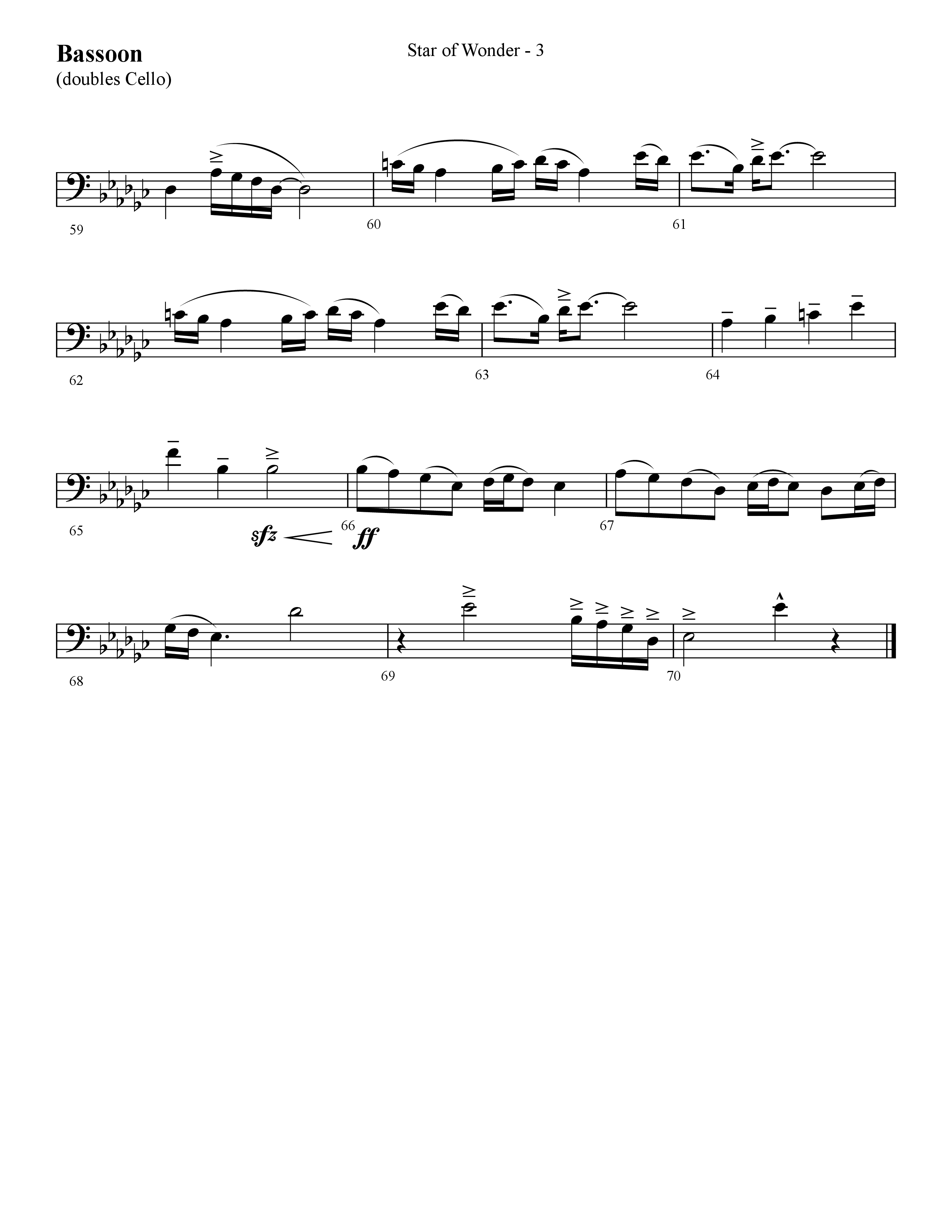 Star Of Wonder (Choral Anthem SATB) Bassoon (Lifeway Choral / Arr. Cliff Duren)