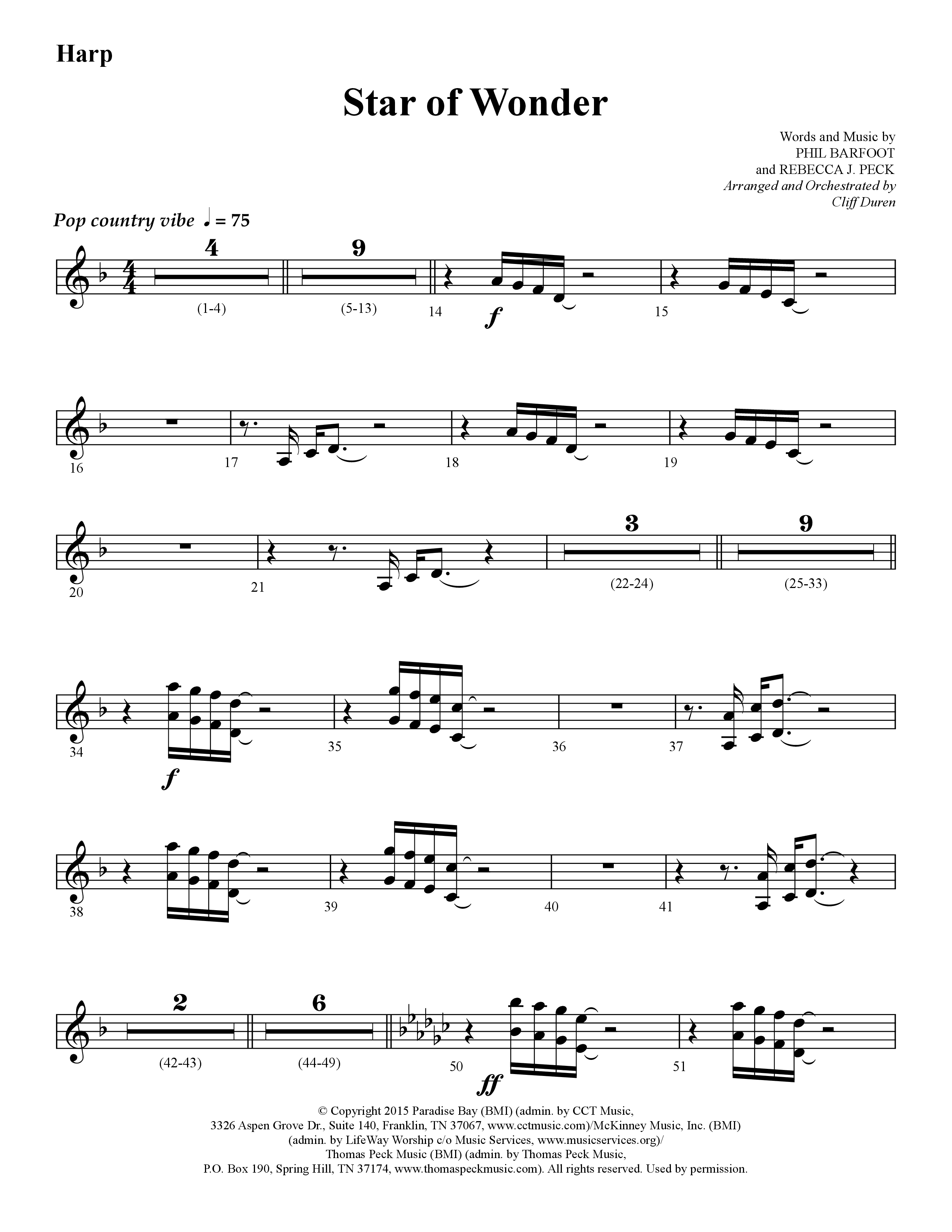 Star Of Wonder (Choral Anthem SATB) Harp (Lifeway Choral / Arr. Cliff Duren)