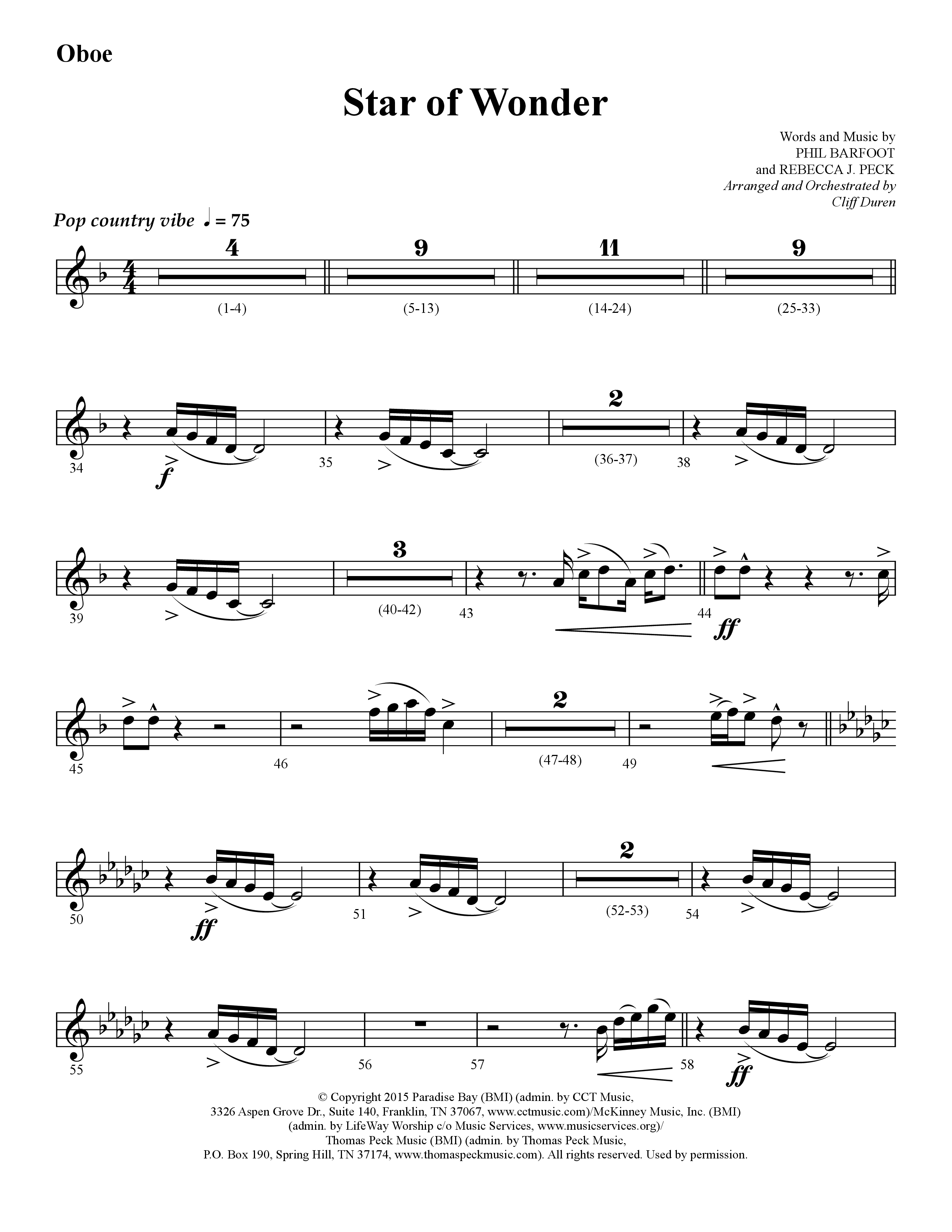 Star Of Wonder (Choral Anthem SATB) Oboe (Lifeway Choral / Arr. Cliff Duren)