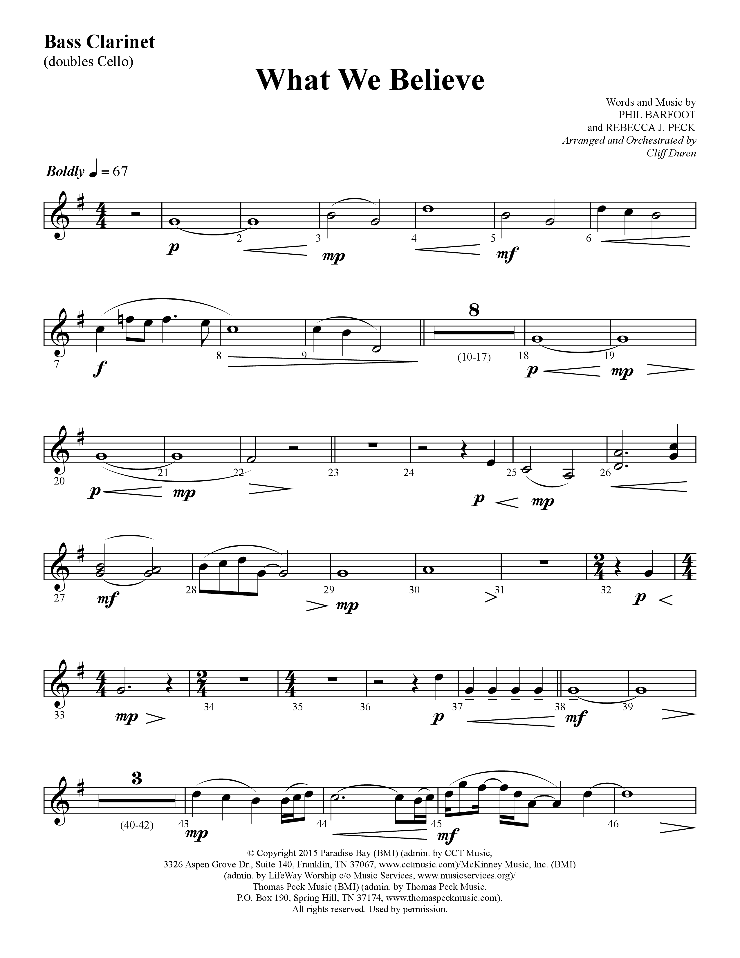 What We Believe (Choral Anthem SATB) Bass Clarinet (Lifeway Choral / Arr. Cliff Duren)