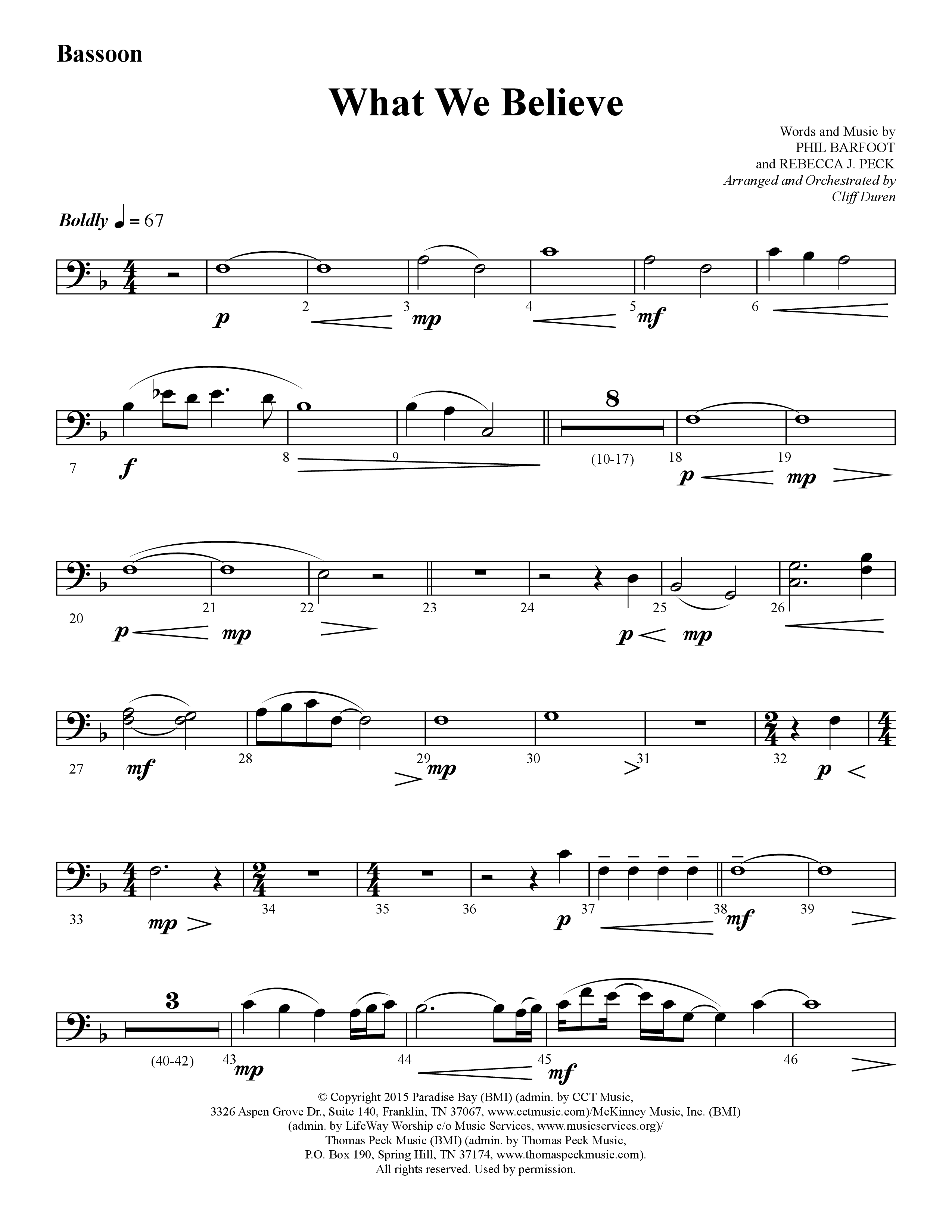 What We Believe (Choral Anthem SATB) Bassoon (Lifeway Choral / Arr. Cliff Duren)
