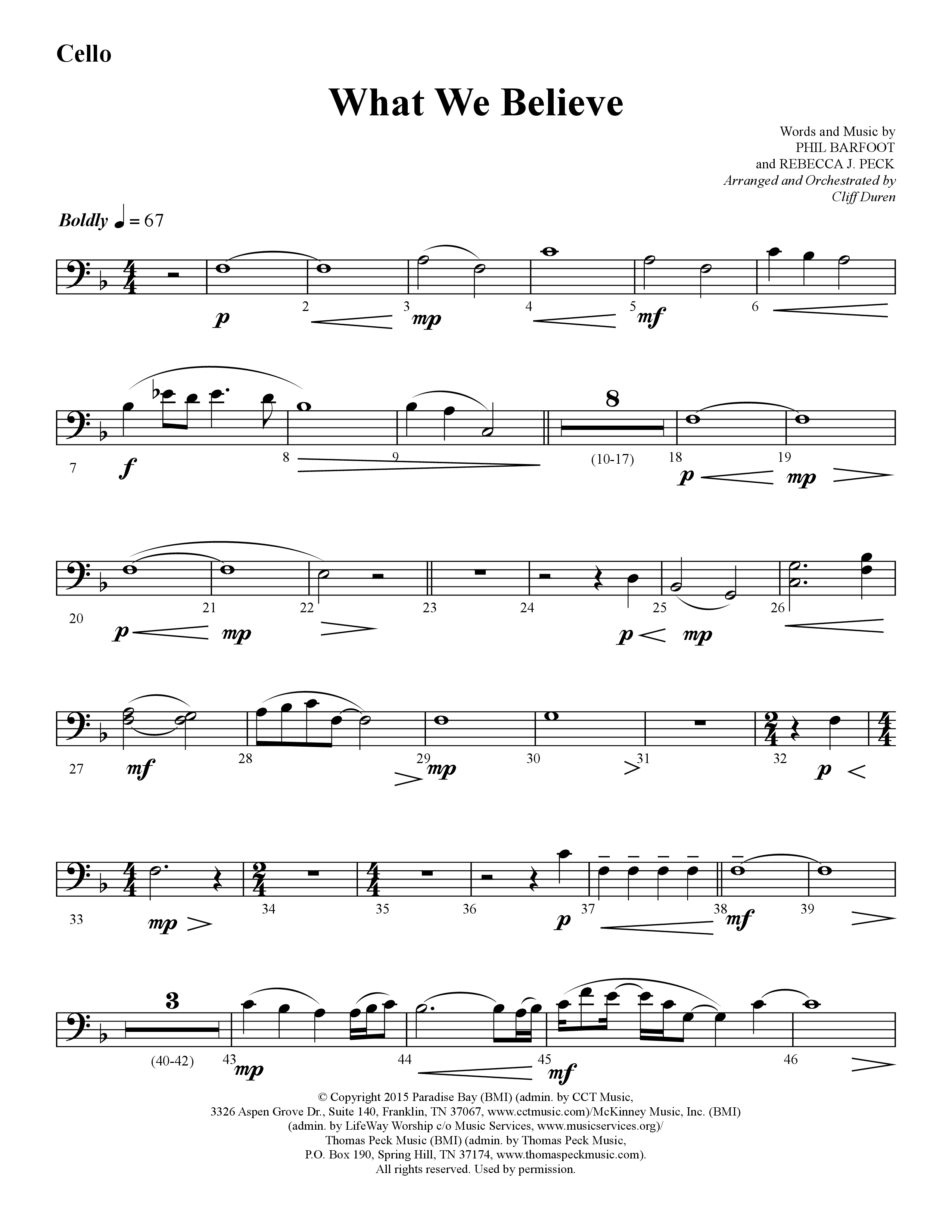 What We Believe (Choral Anthem SATB) Cello (Lifeway Choral / Arr. Cliff Duren)