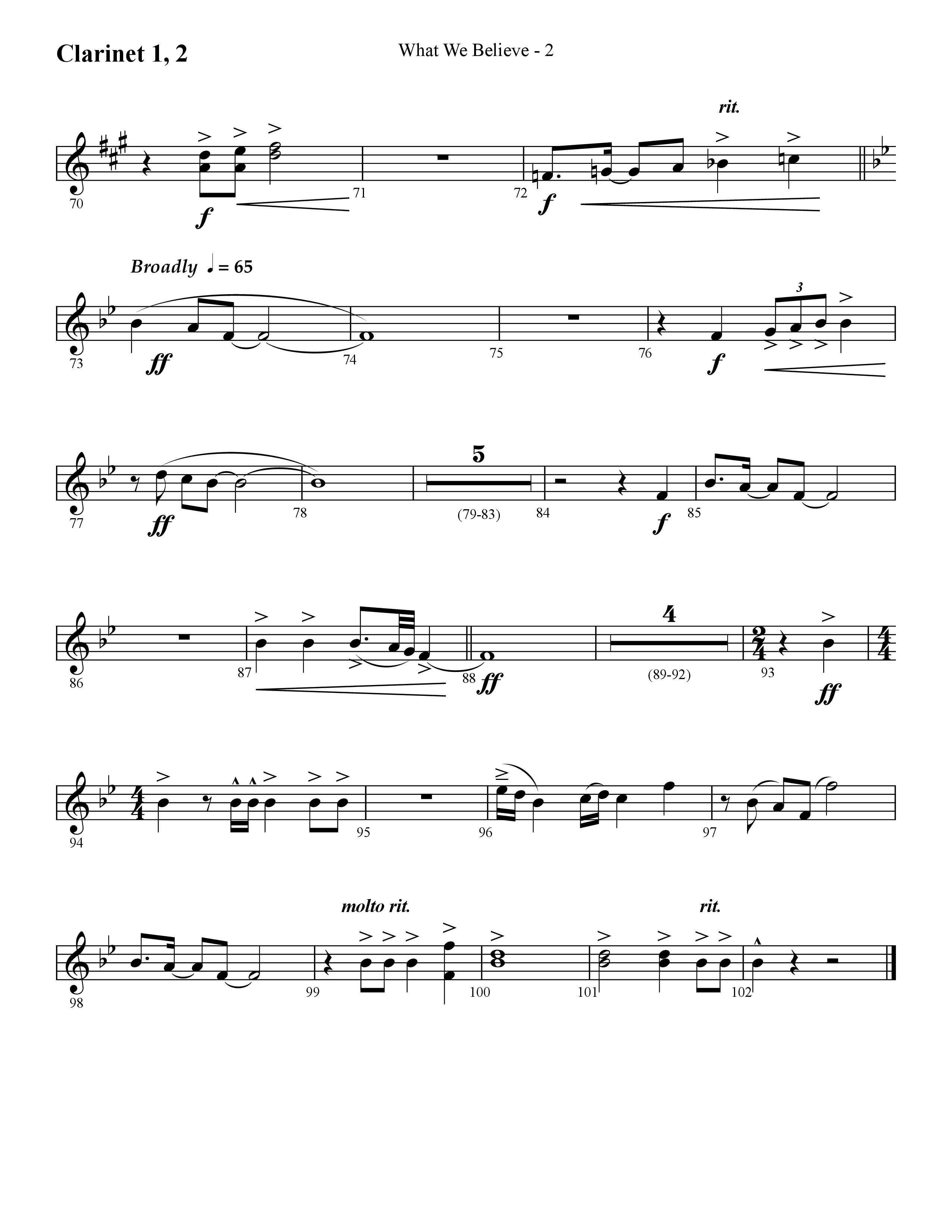 What We Believe (Choral Anthem SATB) Clarinet 1/2 (Lifeway Choral / Arr. Cliff Duren)