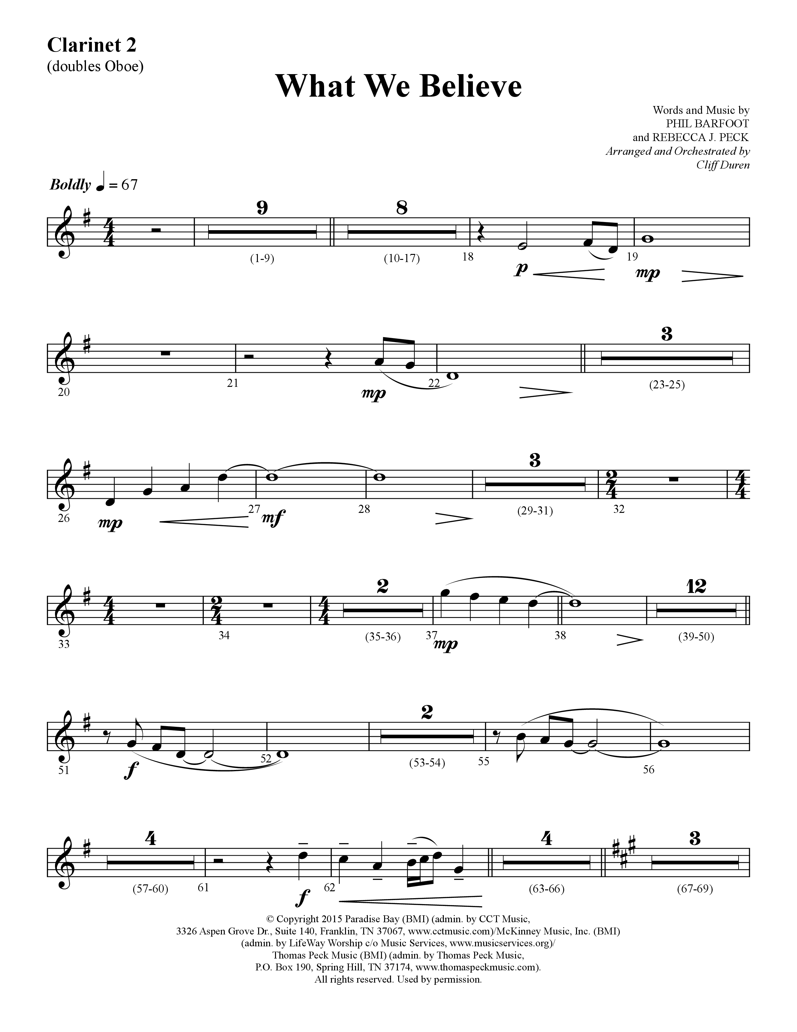 What We Believe (Choral Anthem SATB) Clarinet 1/2 (Lifeway Choral / Arr. Cliff Duren)